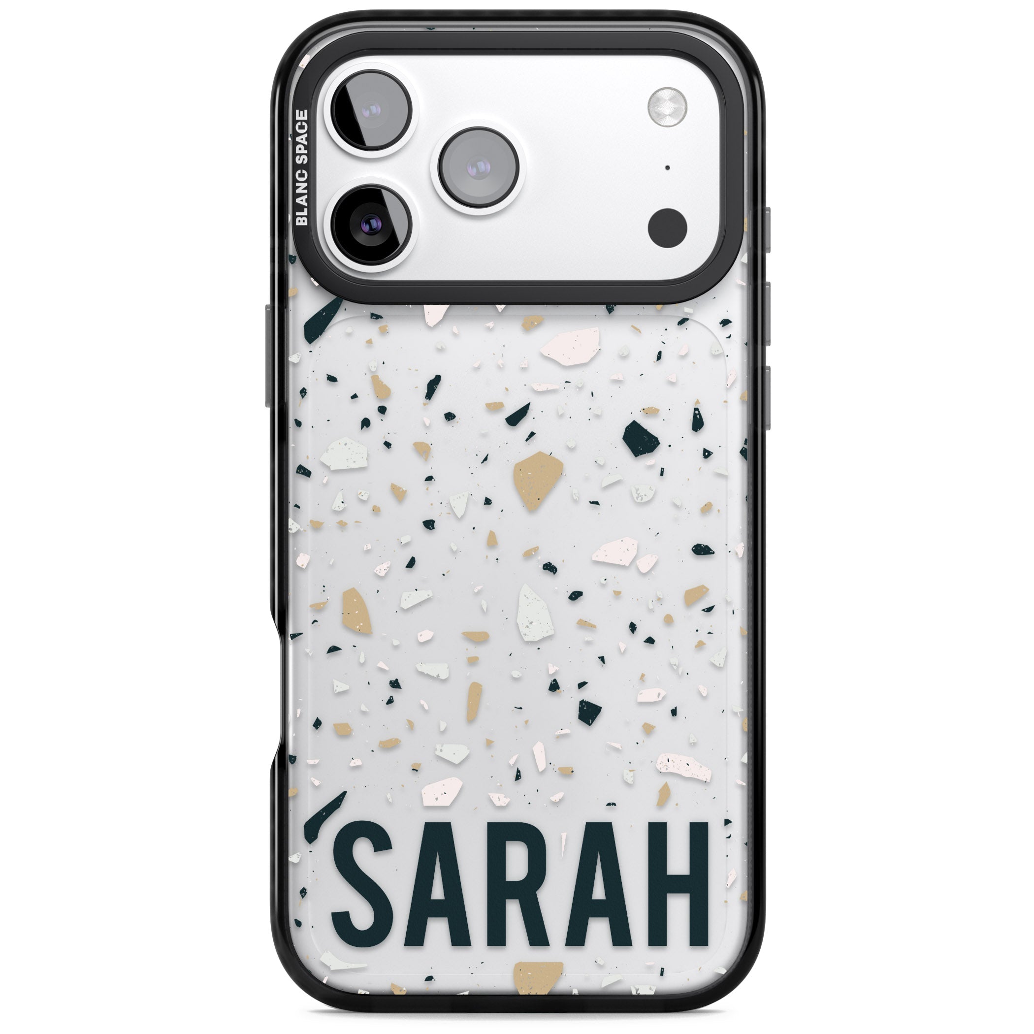 Personalised Terrazzo Blue, Pink, Brown iPhone 17 Pro Impact Black Phone Case