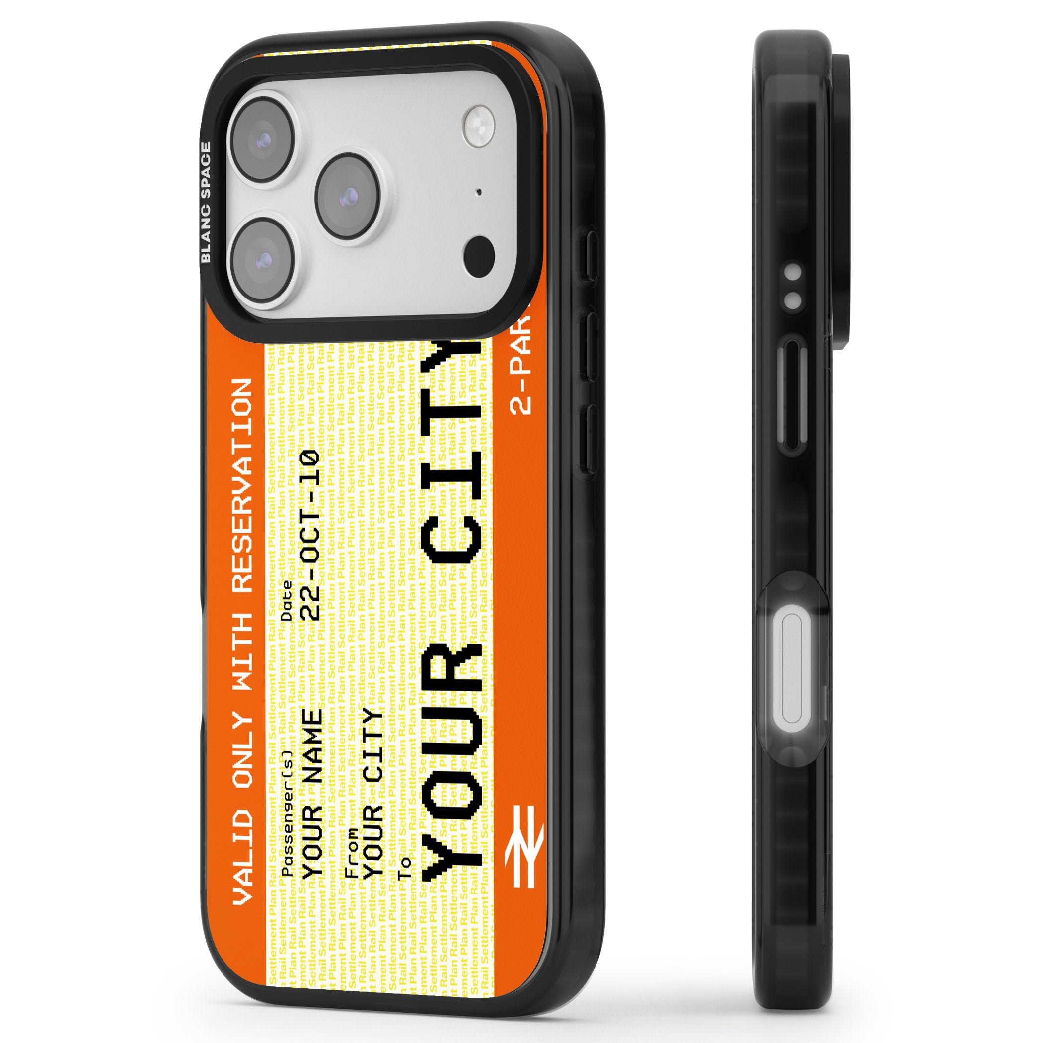 Personalised Create Your Own Train Ticket iPhone 17 Pro Max Impact Black Phone Case Side Profile