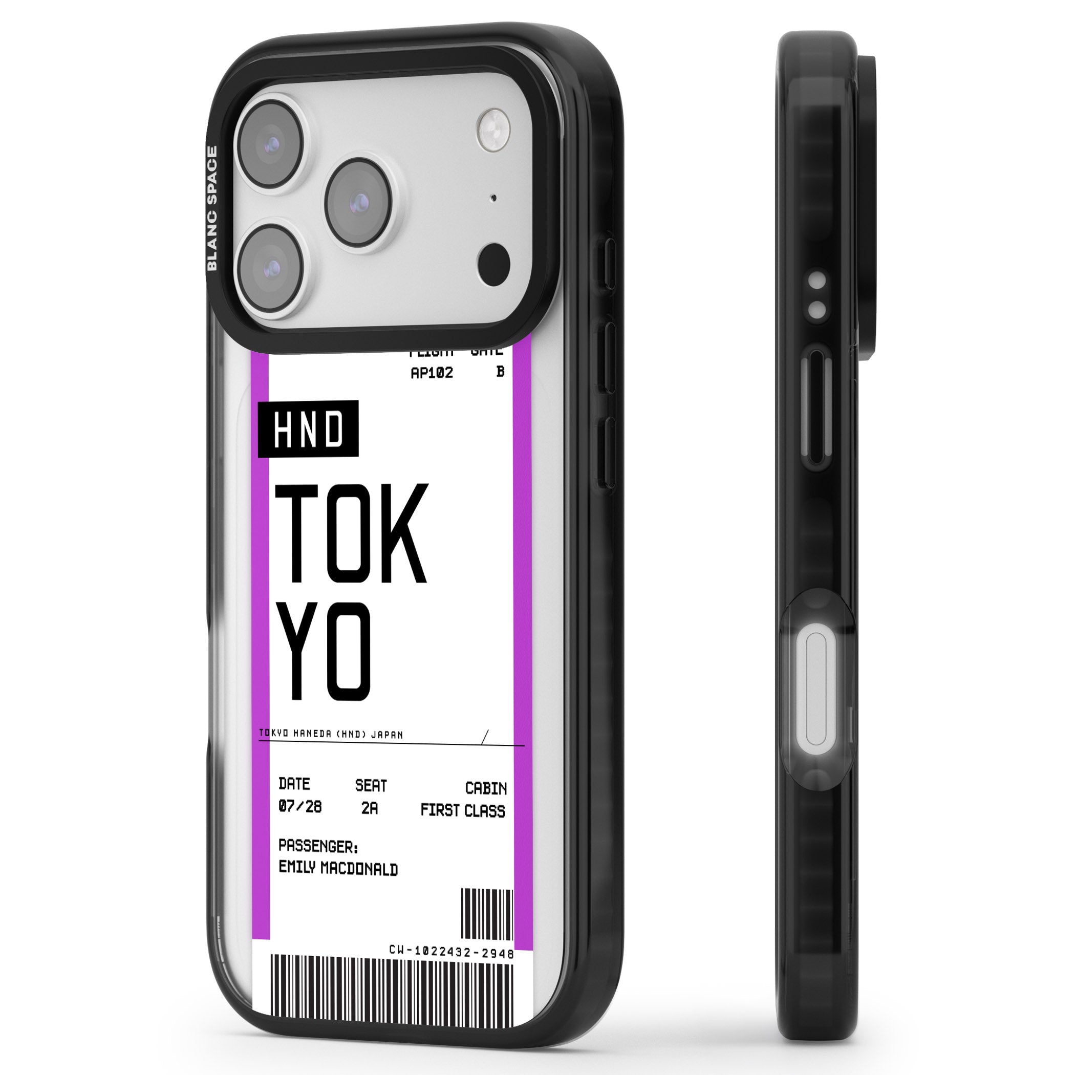 Personalised Tokyo Boarding Pass iPhone 17 Pro Impact Black Phone Case Side Profile