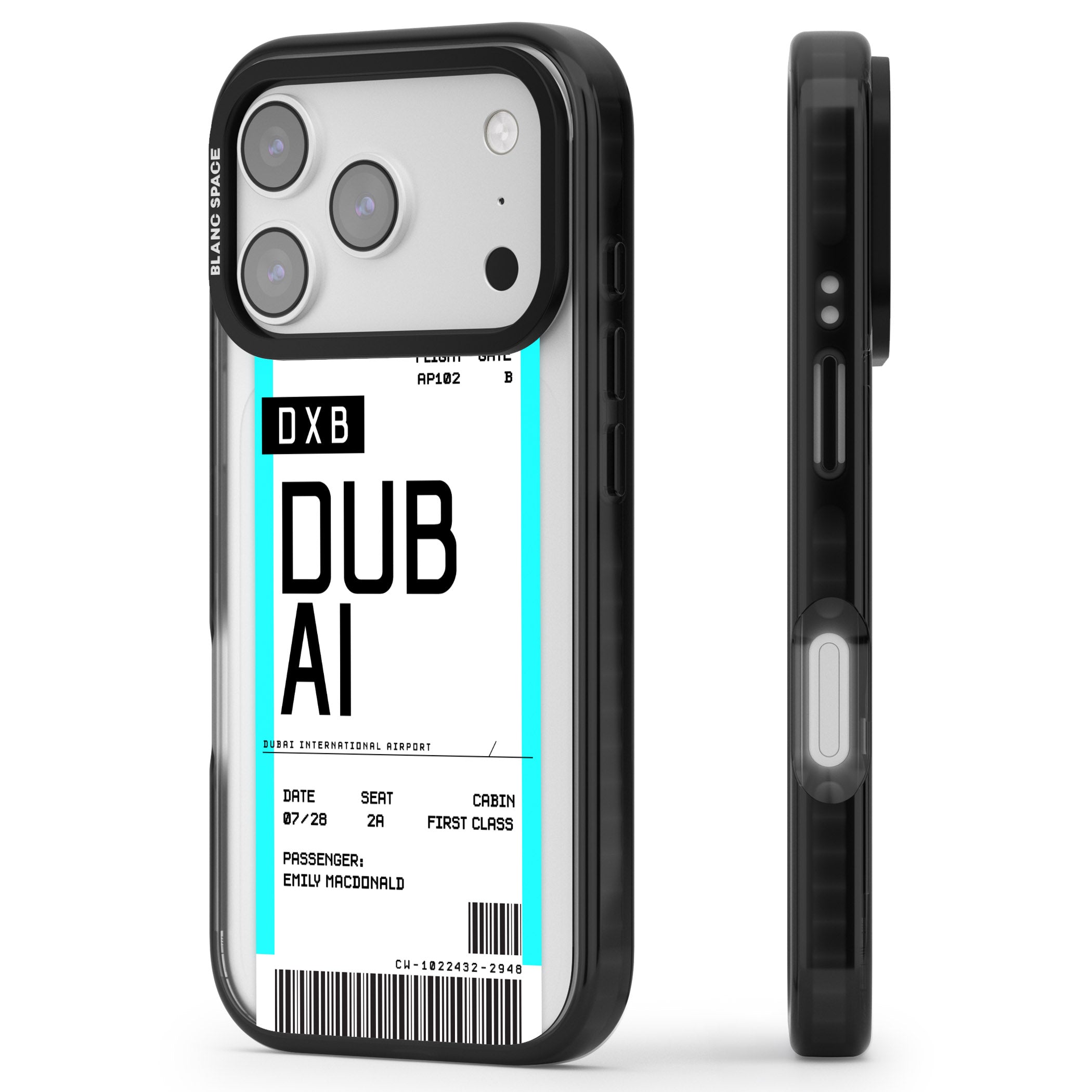 Personalised Dubai Boarding Pass iPhone 17 Pro Impact Black Phone Case Side Profile