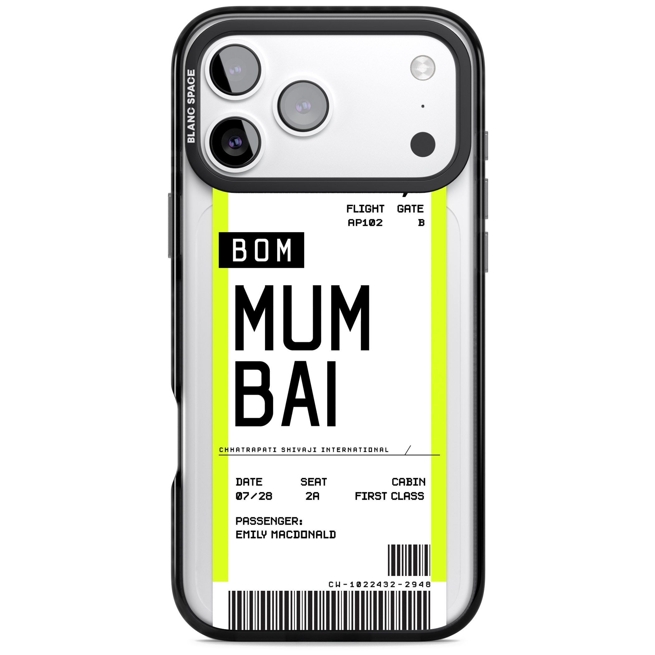 Personalised Mumbai Boarding Pass iPhone 17 Pro Impact Black Phone Case