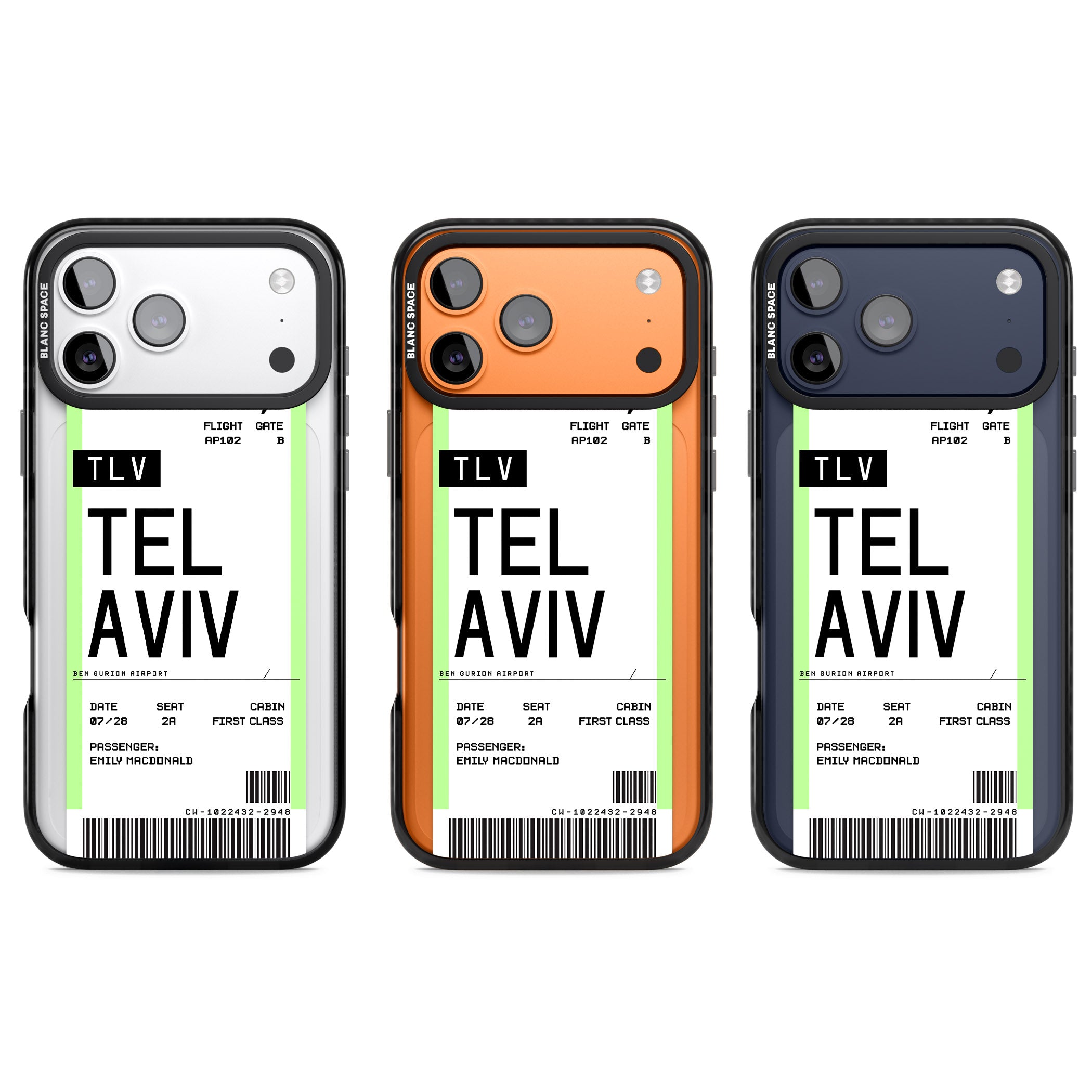 Personalised Tel Aviv Boarding Pass iPhone 17 Pro Impact Black Phone Case APT Impact Protection