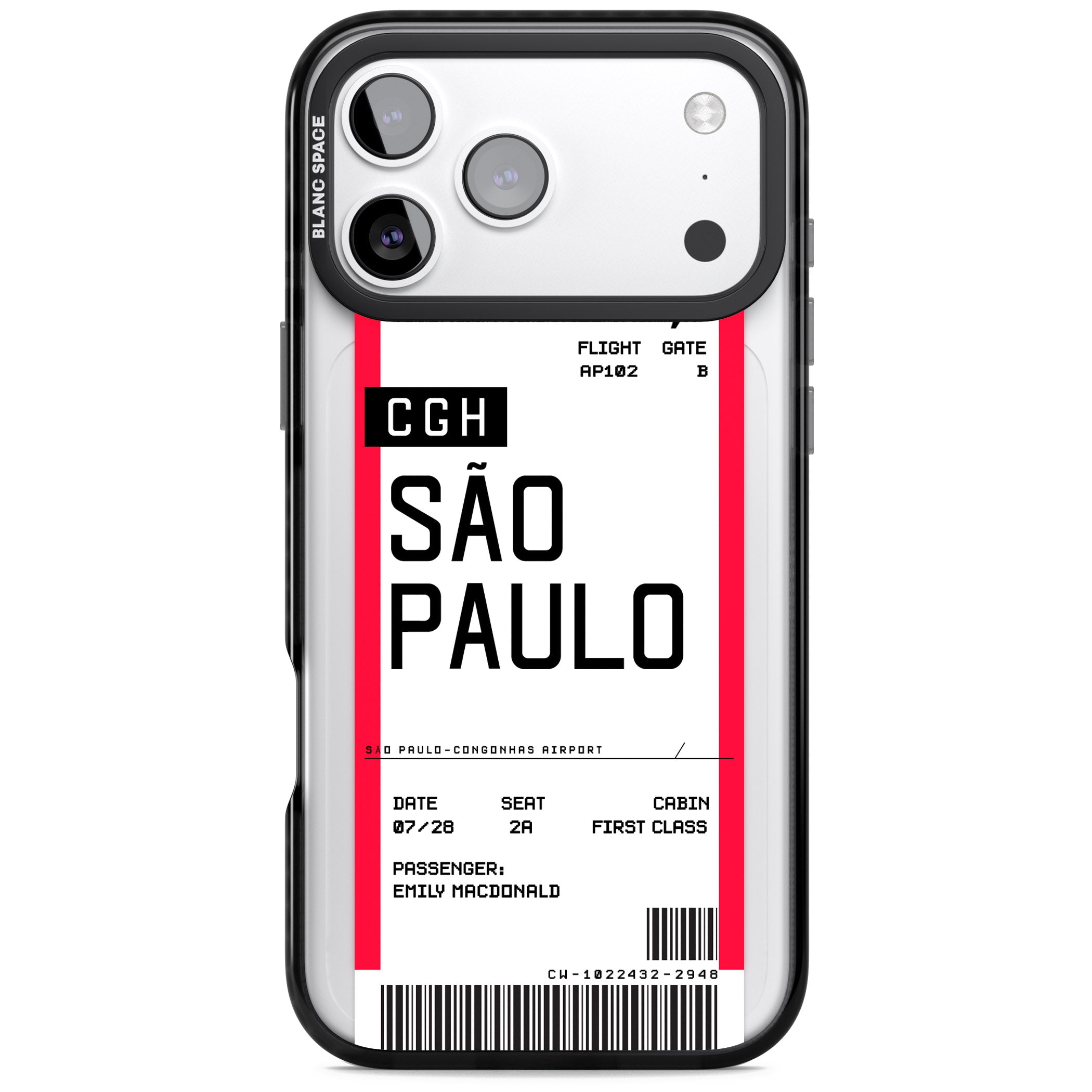 Personalised São Paulo Boarding Pass iPhone 17 Pro Impact Black Phone Case