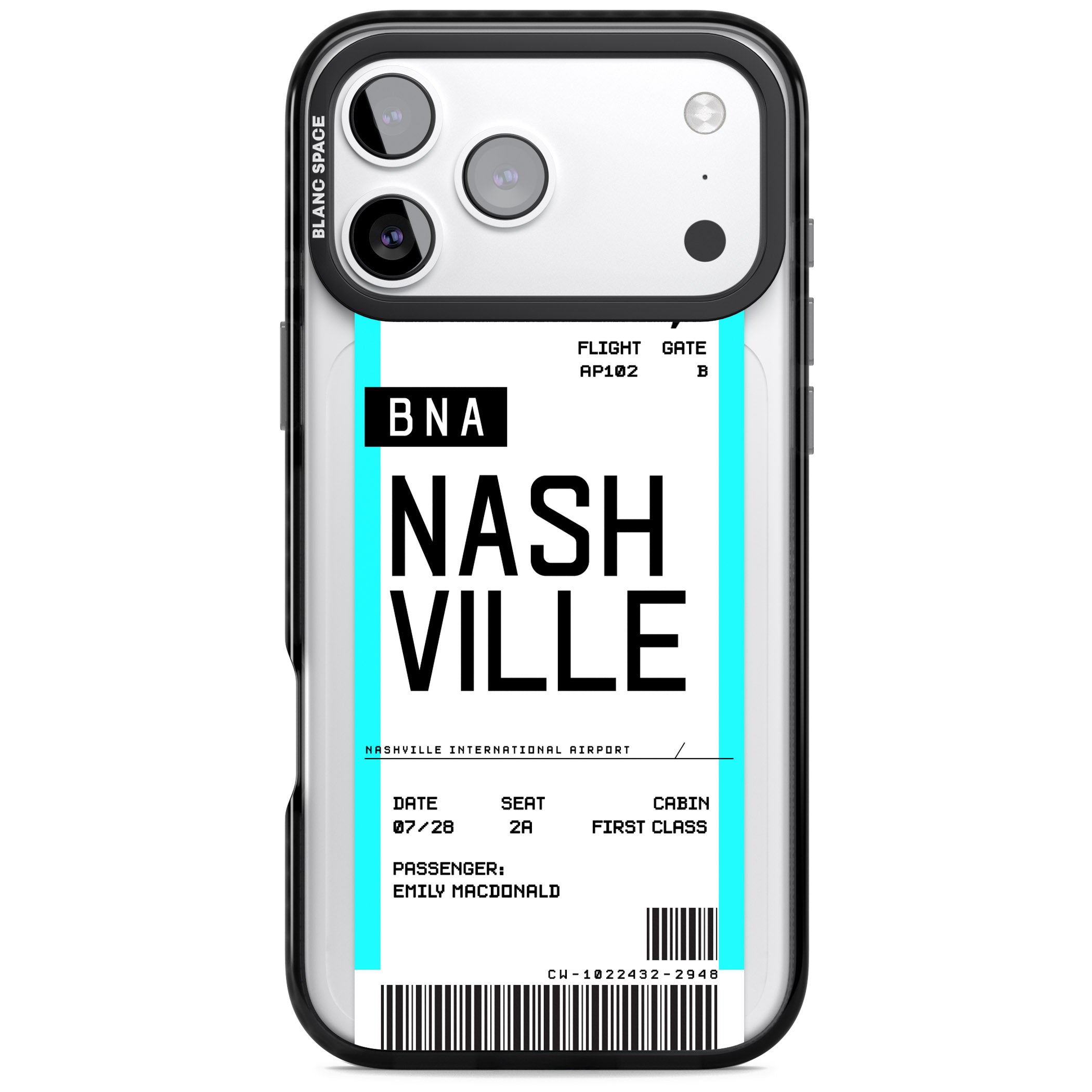 Personalised Nashville Boarding Pass iPhone 17 Pro Impact Black Phone Case