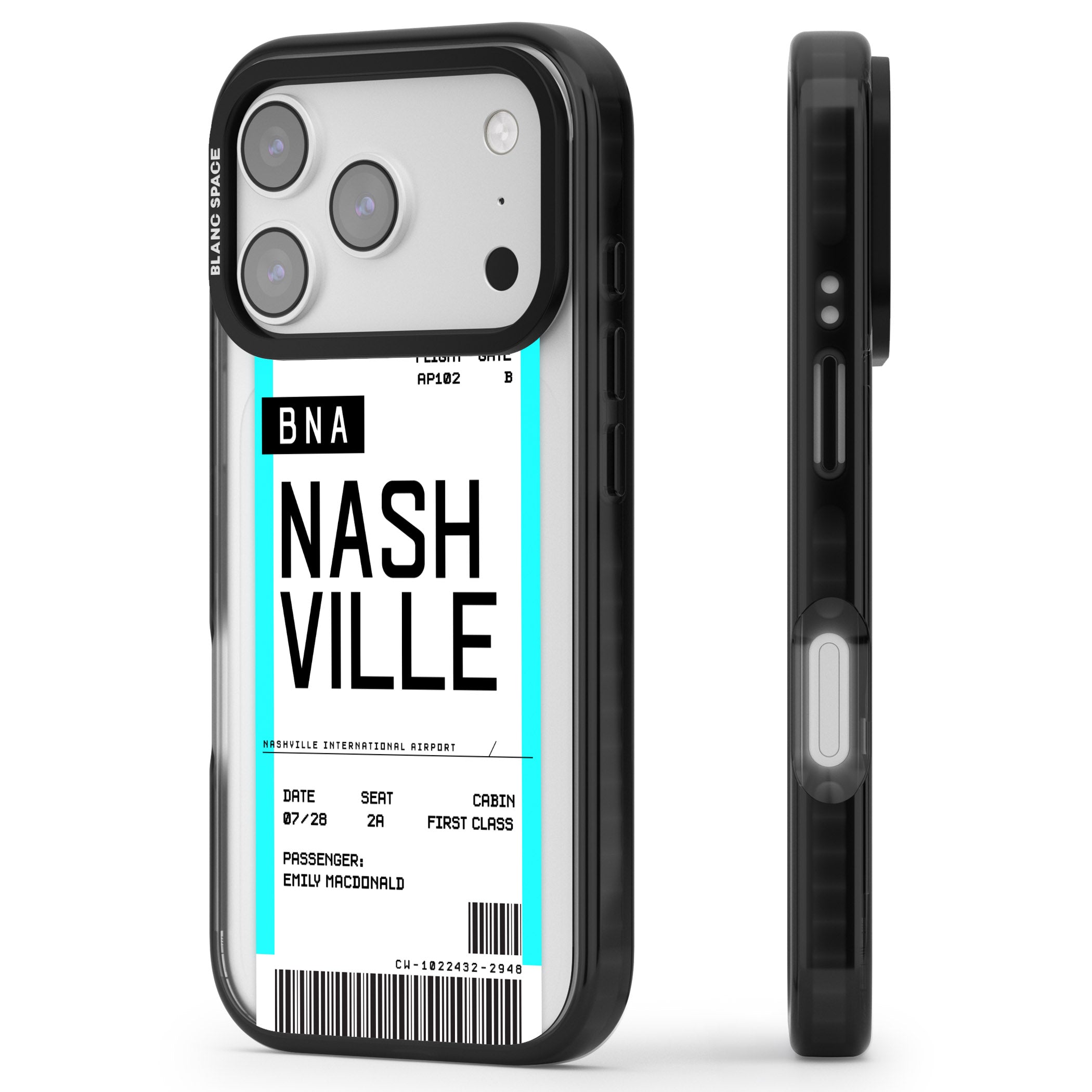 Personalised Nashville Boarding Pass iPhone 17 Pro Max Impact Black Phone Case Side Profile