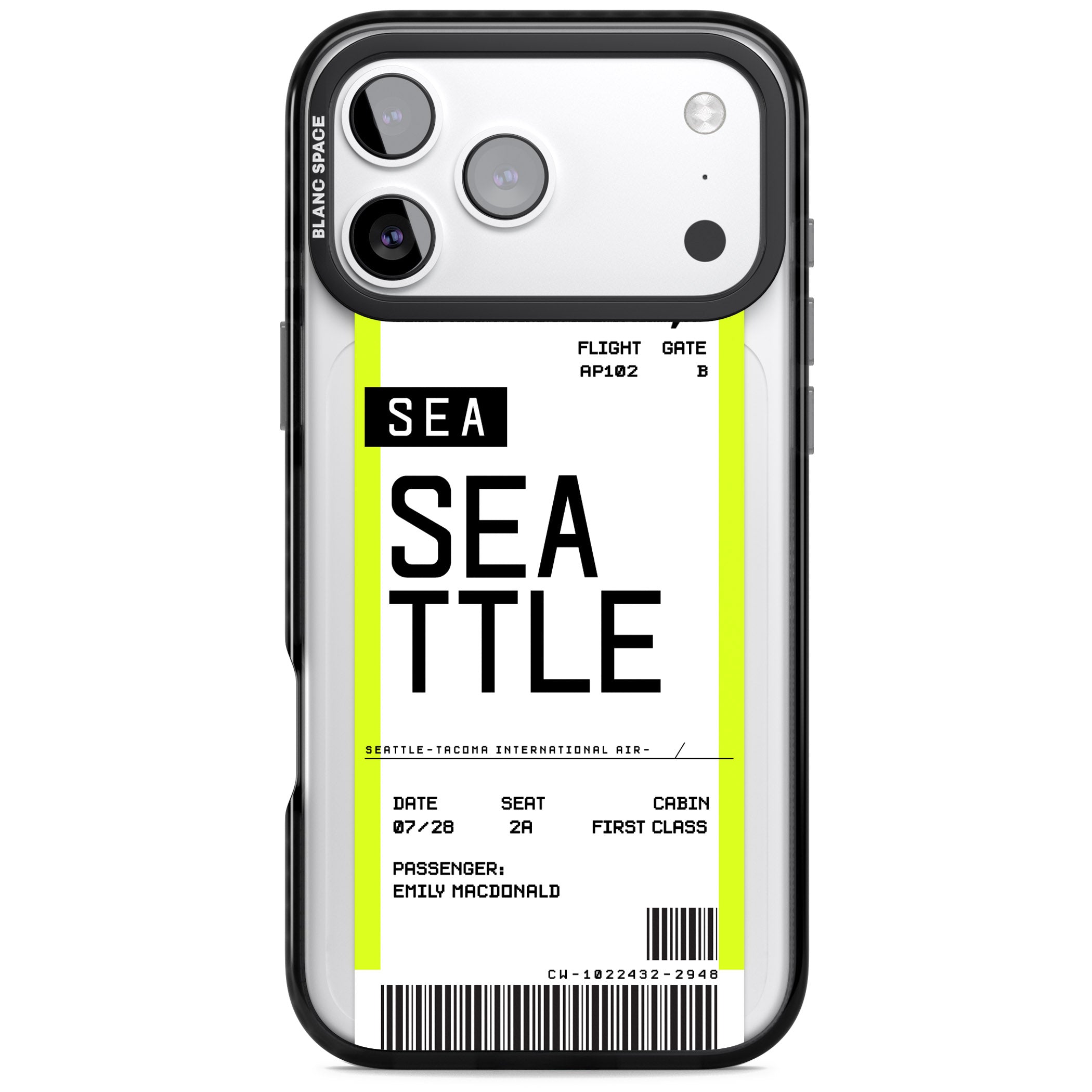 Personalised Seattle Boarding Pass iPhone 17 Pro Impact Black Phone Case