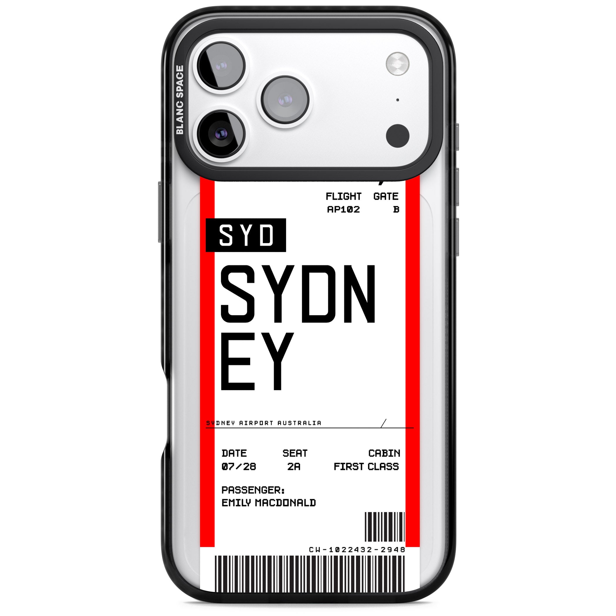 Personalised Sydney Boarding Pass iPhone 17 Pro Impact Black Phone Case