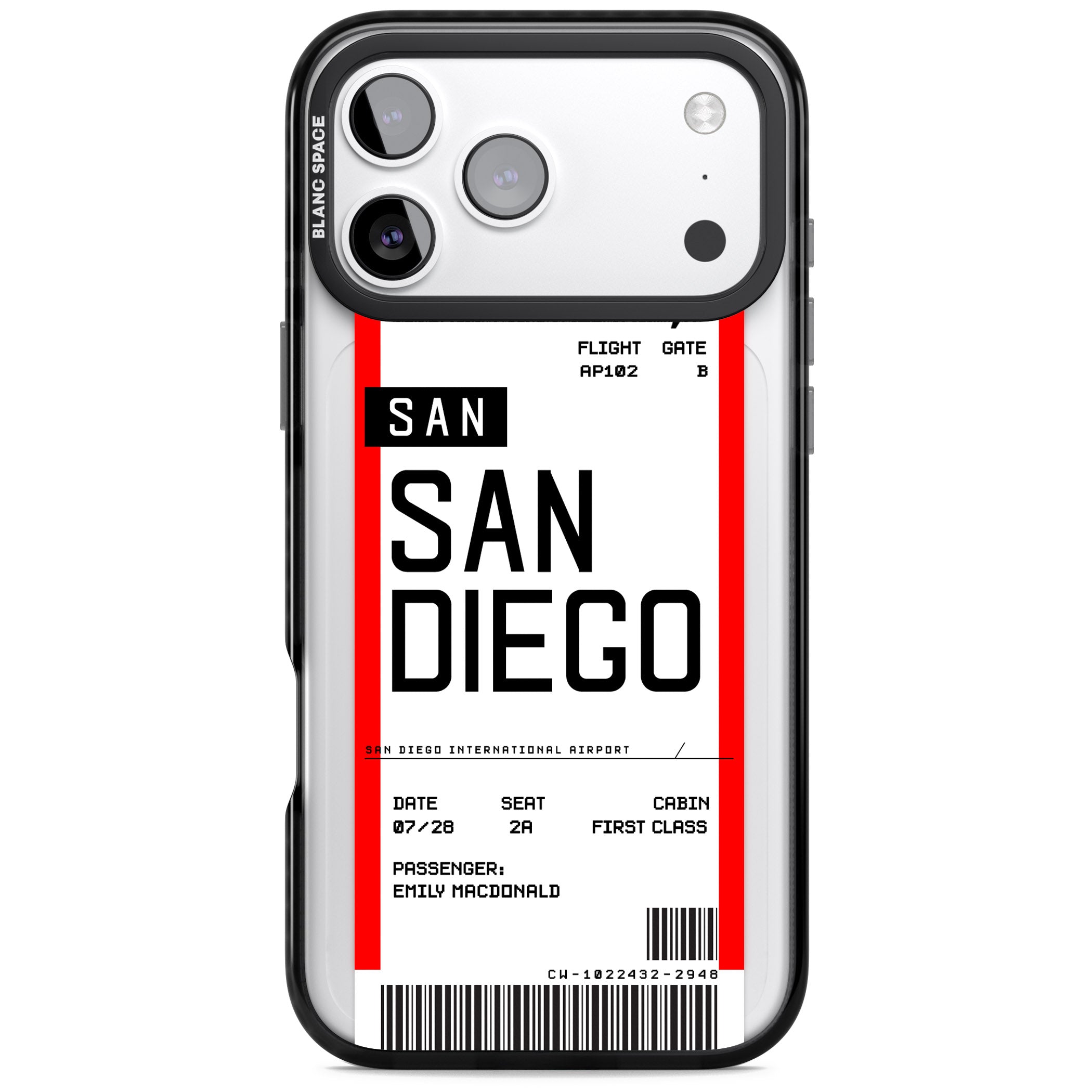 Personalised San Diego Boarding Pass iPhone 17 Pro Impact Black Phone Case