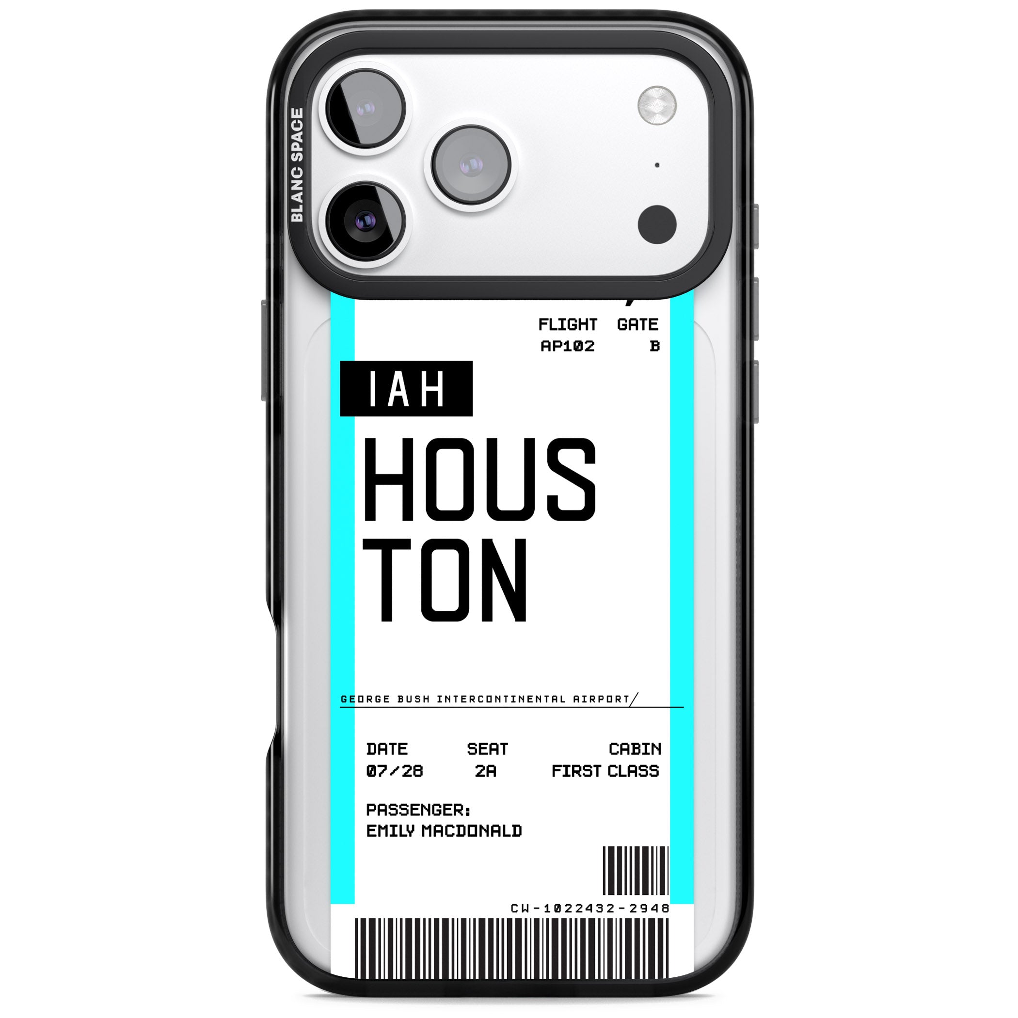Personalised Houston Boarding Pass iPhone 17 Pro Max Impact Black Phone Case