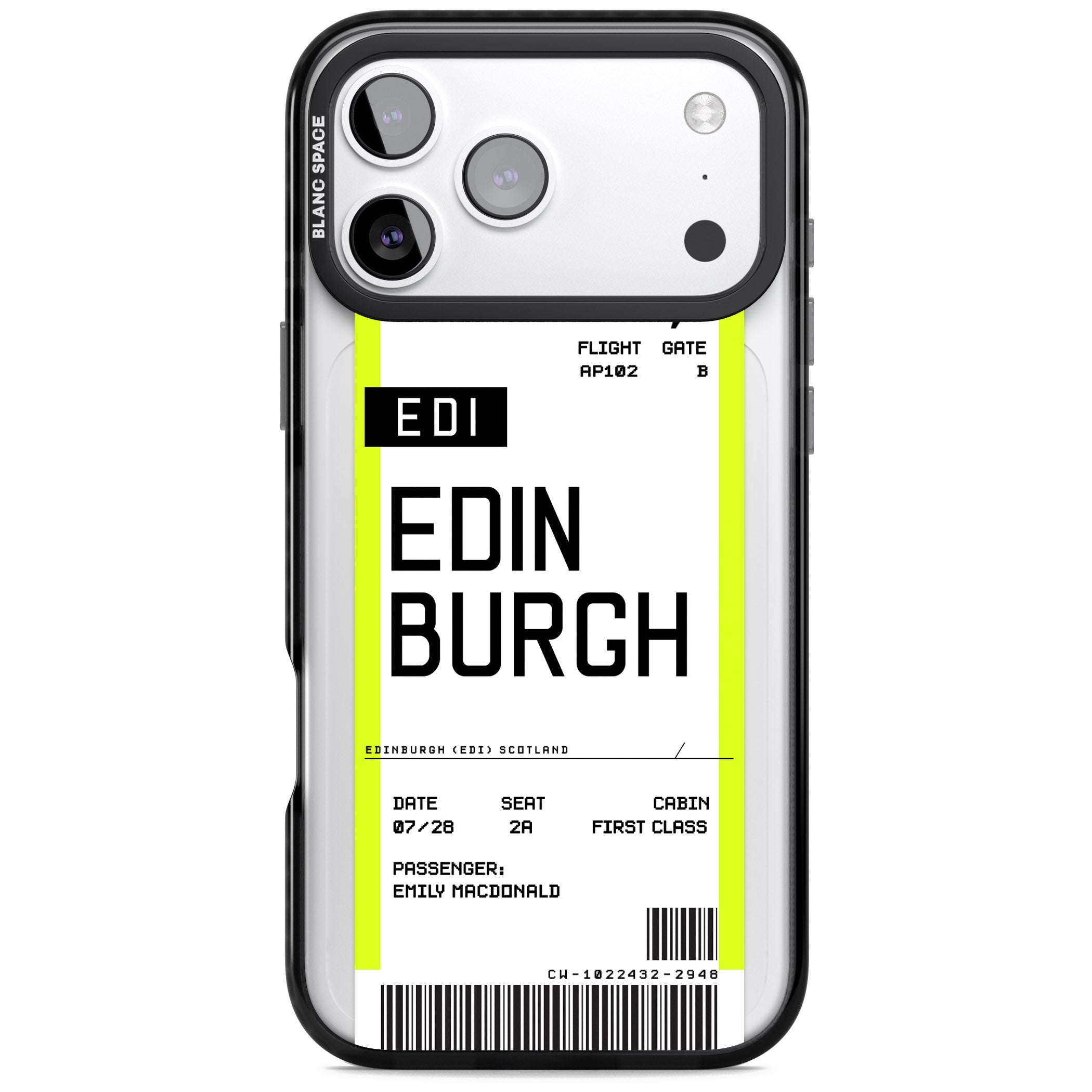 Personalised Edinburgh Boarding Pass iPhone 17 Pro Impact Black Phone Case