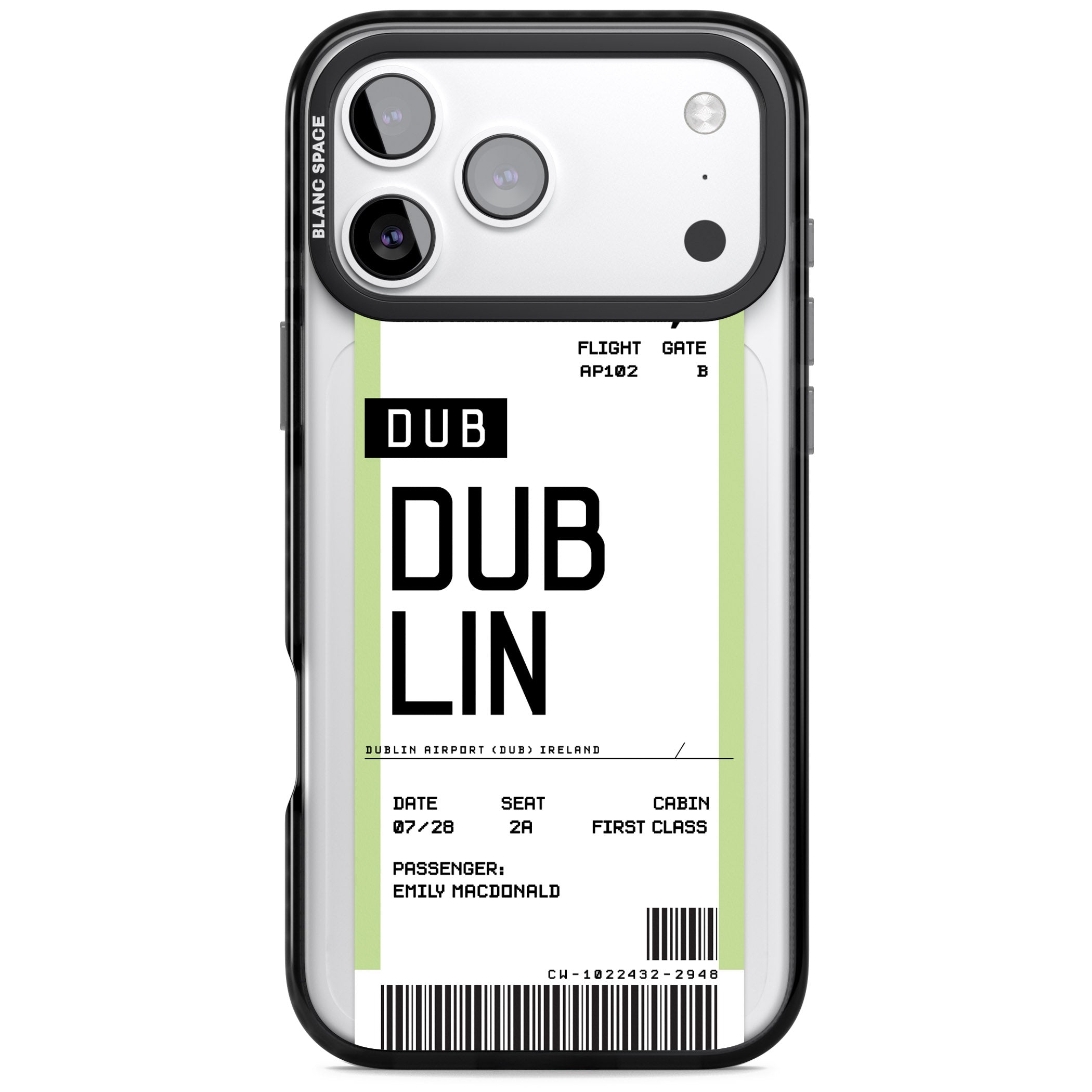Personalised Dublin Boarding Pass iPhone 17 Pro Impact Black Phone Case