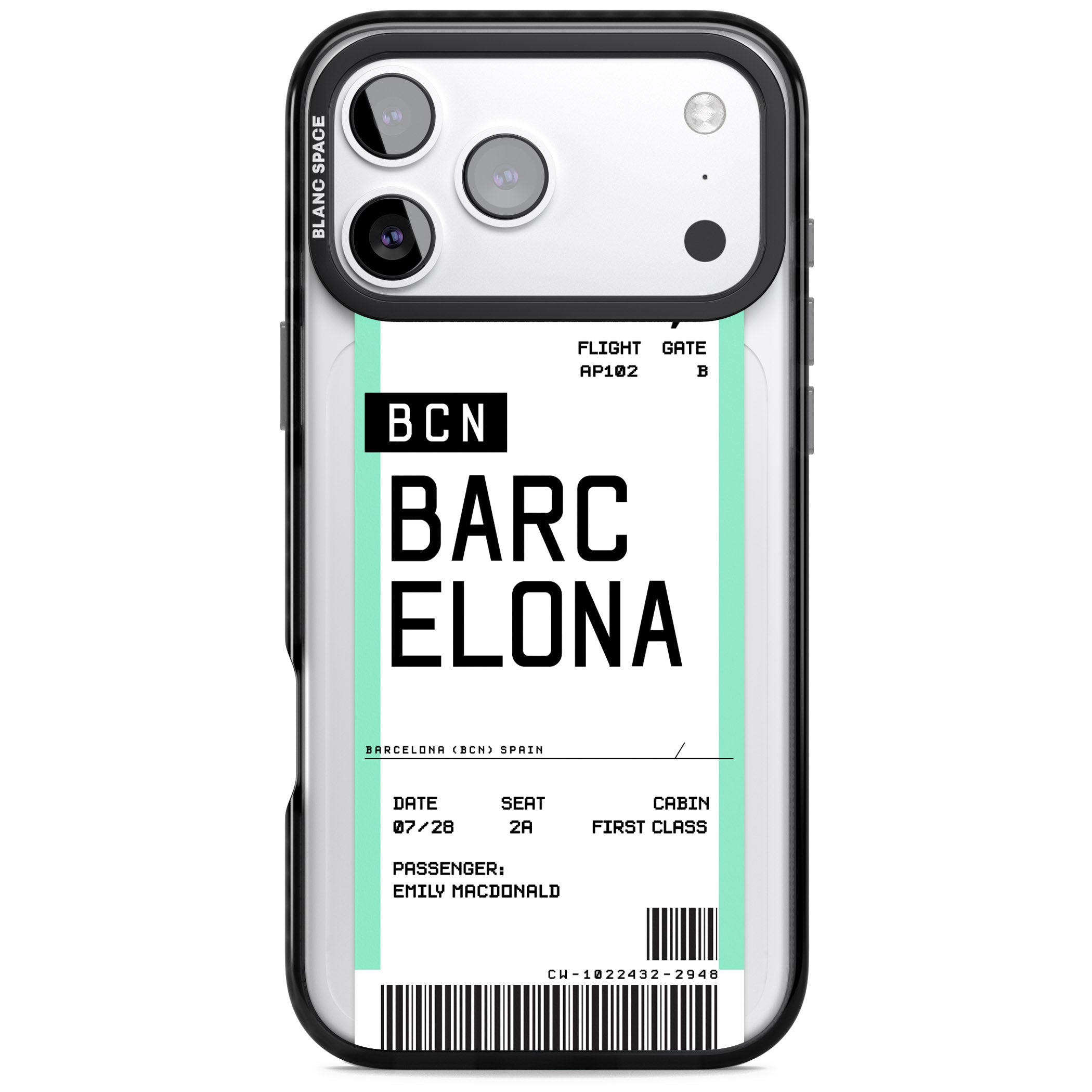 Personalised Barcelona Boarding Pass iPhone 17 Pro Impact Black Phone Case