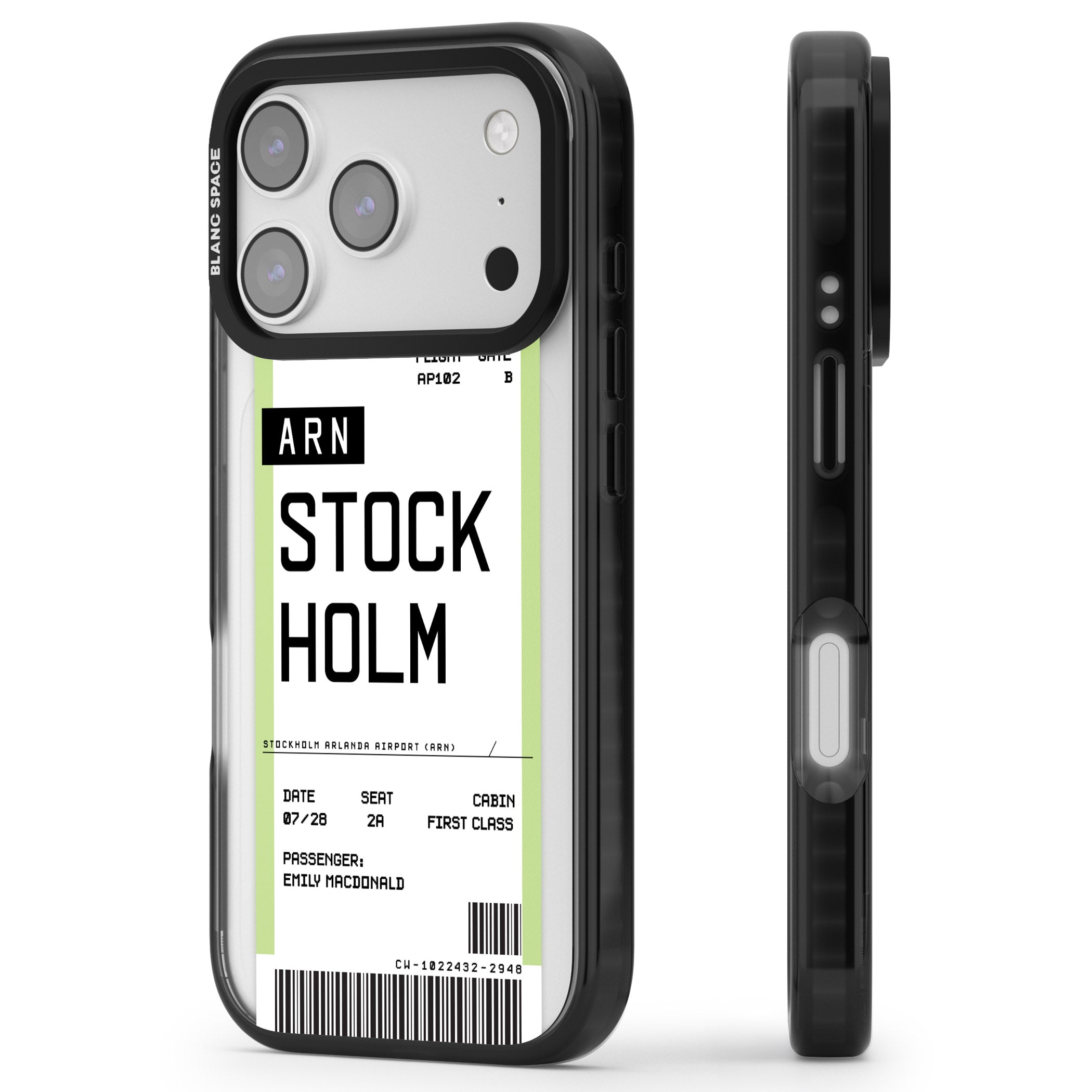 Personalised Stockholm Boarding Pass iPhone 17 Pro Impact Black Phone Case Side Profile