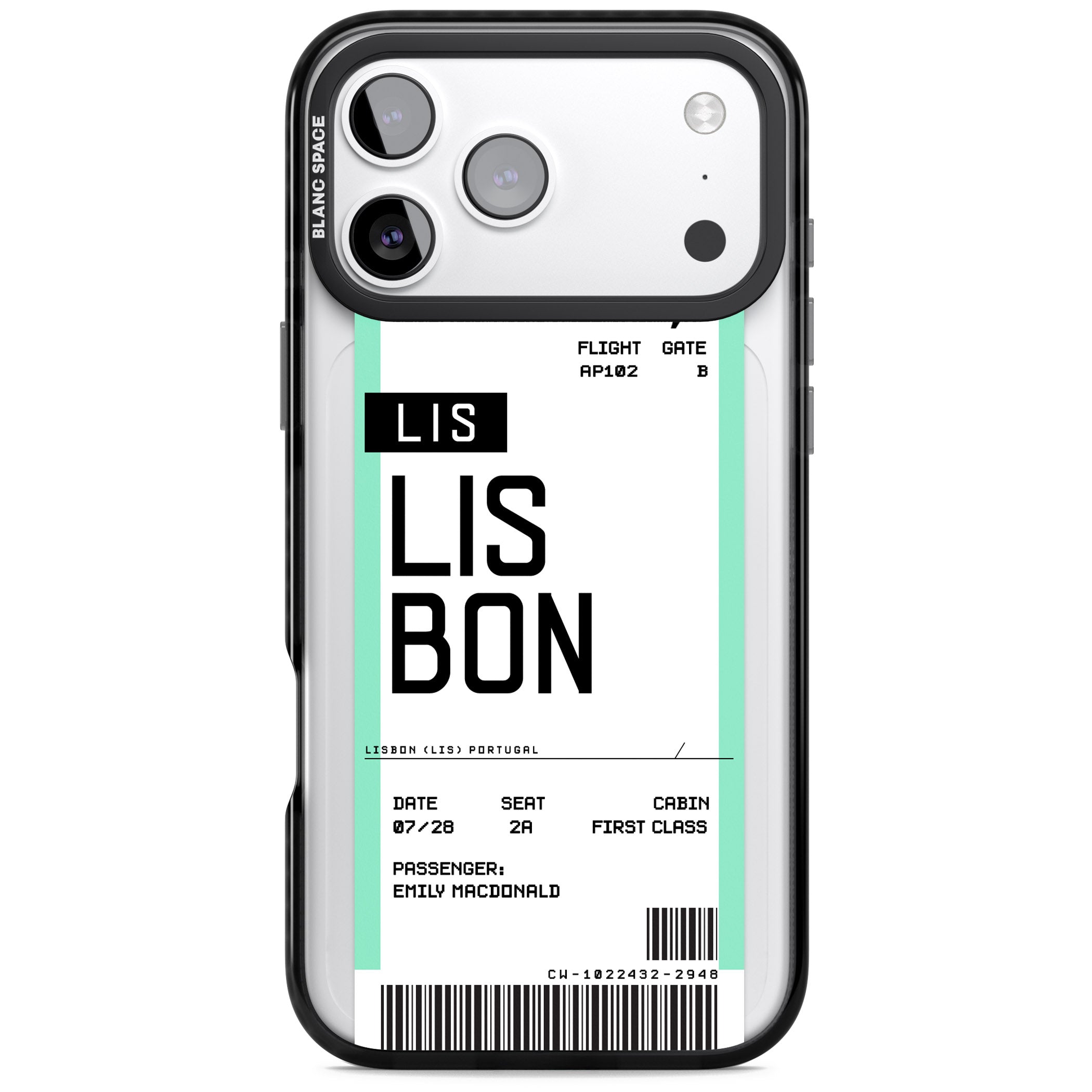 Personalised Lisbon Boarding Pass iPhone 17 Pro Max Impact Black Phone Case