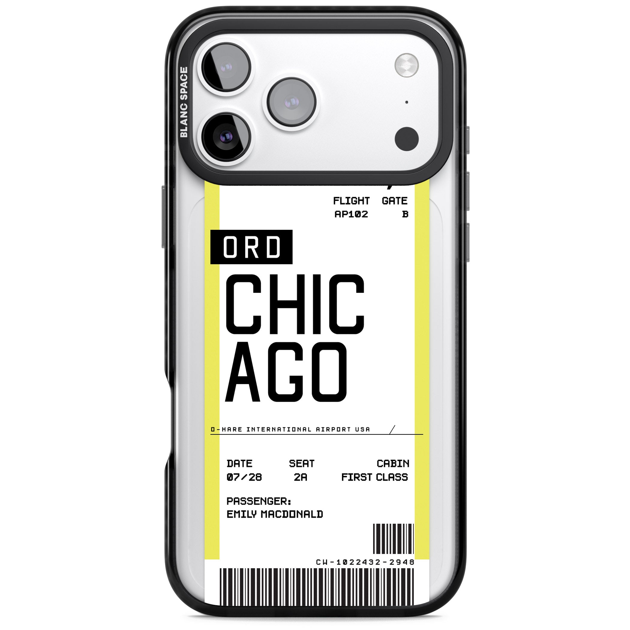 Personalised Chicago Boarding Pass iPhone 17 Pro Impact Black Phone Case