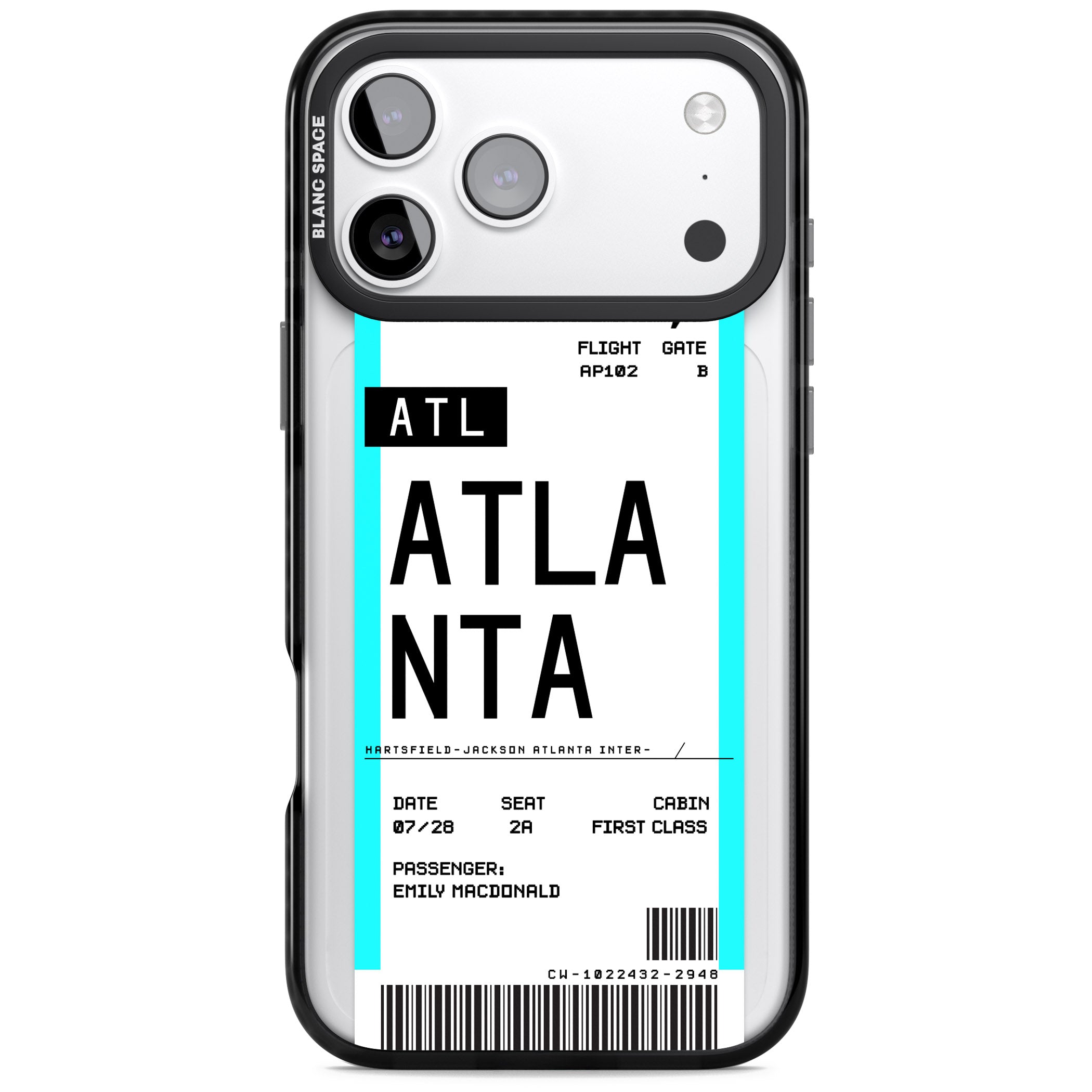 Personalised Atlanta Boarding Pass iPhone 17 Pro Impact Black Phone Case