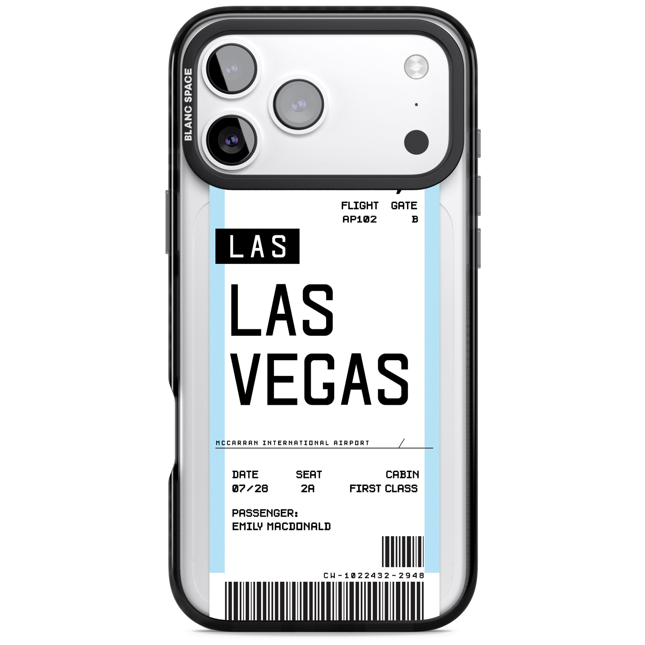 Personalised Las Vegas Boarding Pass iPhone 17 Pro Impact Black Phone Case