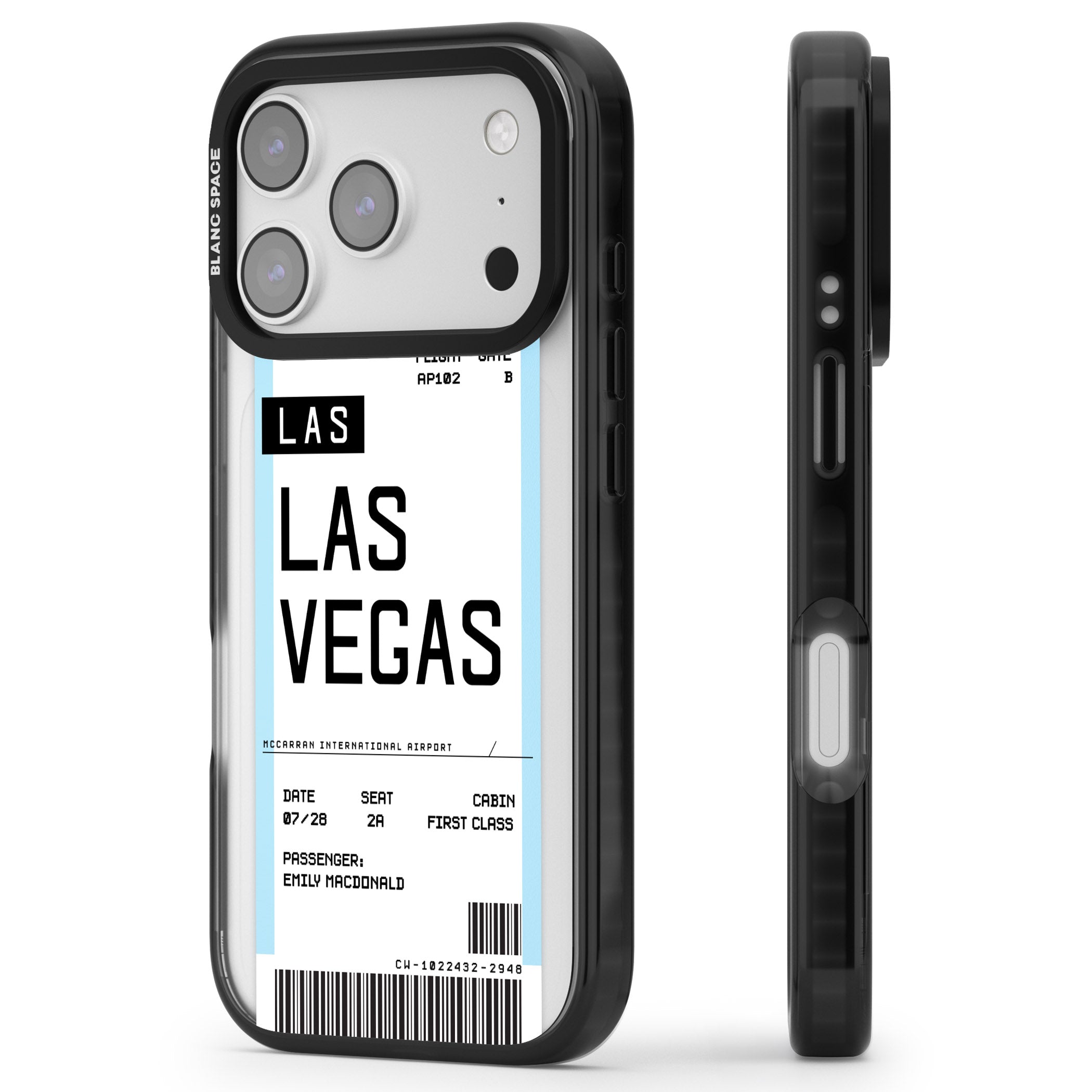 Personalised Las Vegas Boarding Pass iPhone 17 Pro Impact Black Phone Case Side Profile