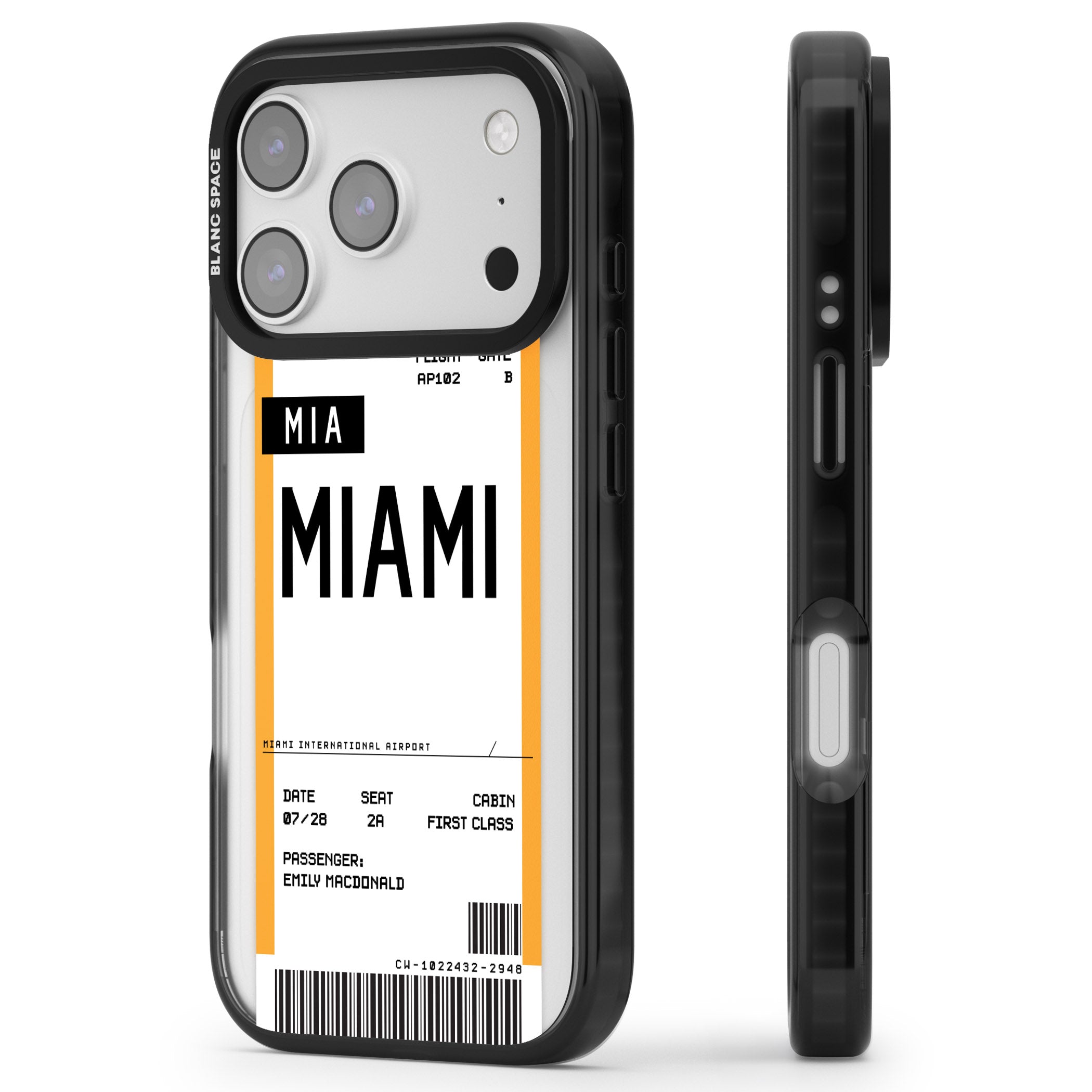Personalised Miami Boarding Pass iPhone 17 Pro Max Impact Black Phone Case Side Profile