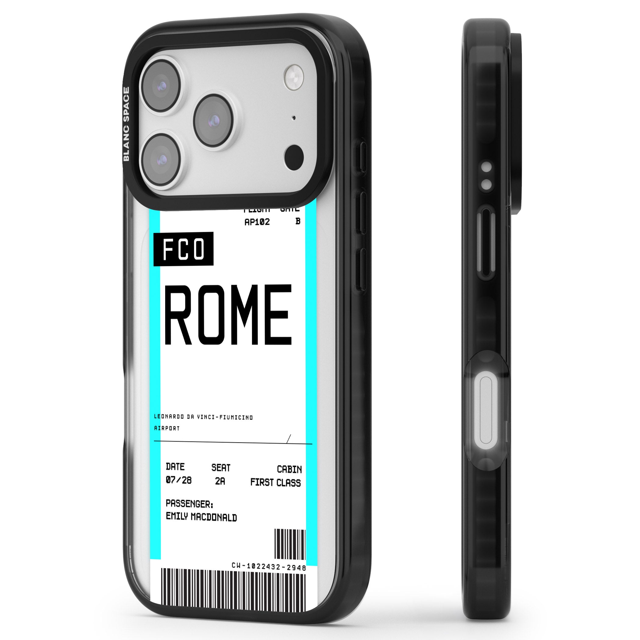Personalised Rome Boarding Pass iPhone 17 Pro Max Impact Black Phone Case Side Profile