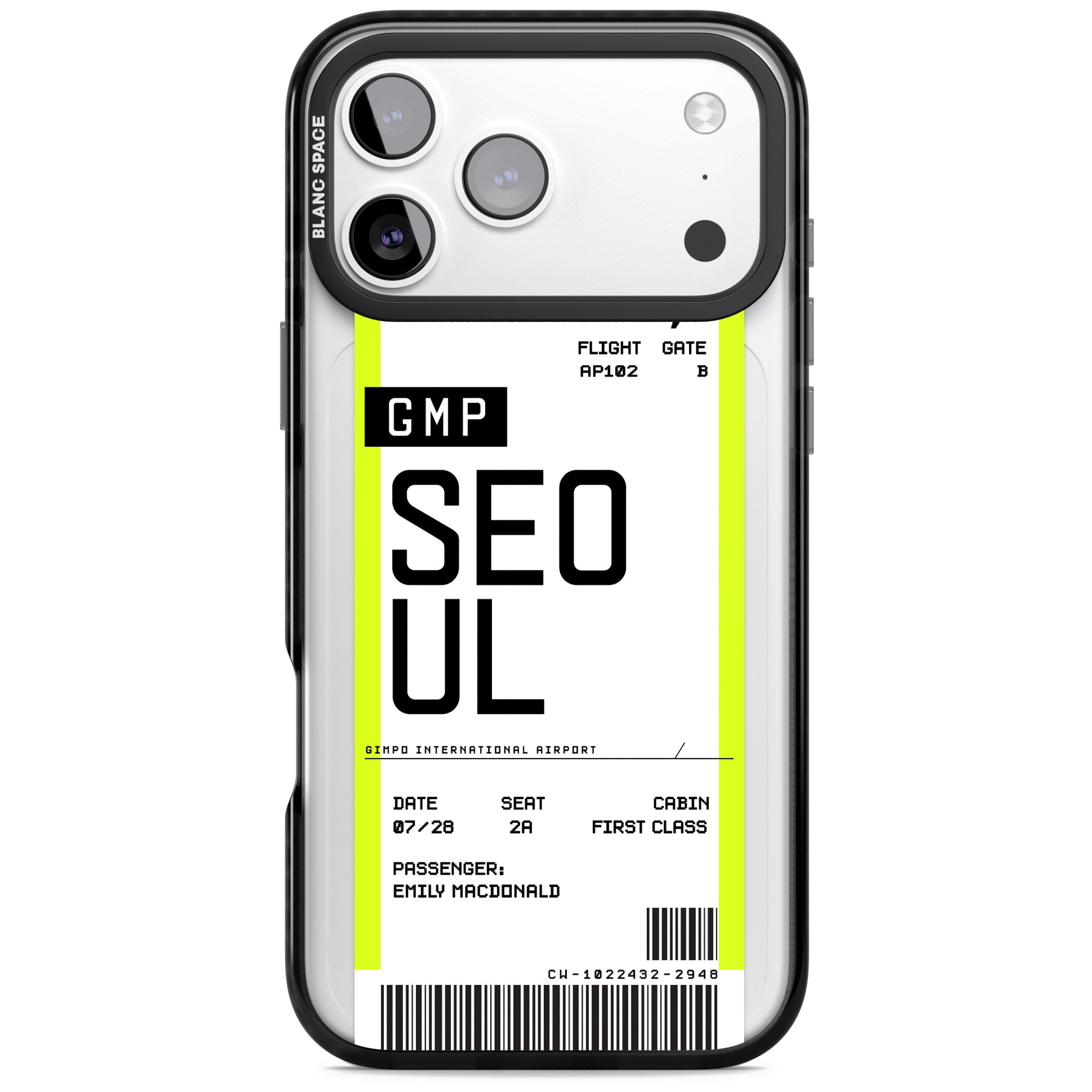 Personalised Seoul Boarding Pass iPhone 17 Pro Impact Black Phone Case