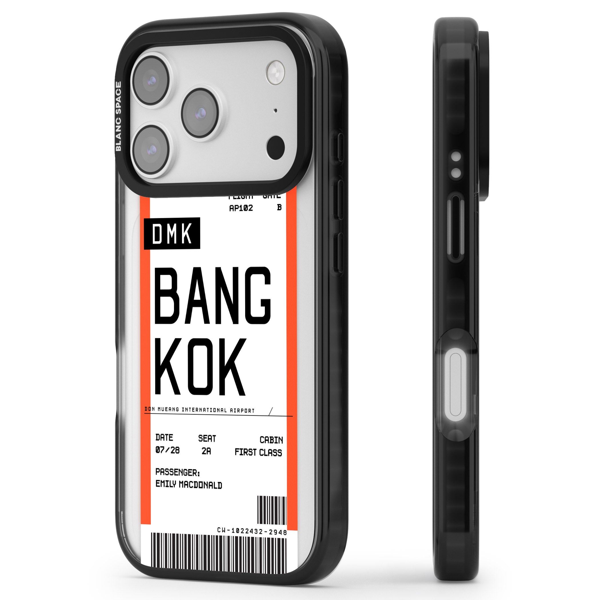 Personalised Bangkok Boarding Pass iPhone 17 Pro Max Impact Black Phone Case Side Profile