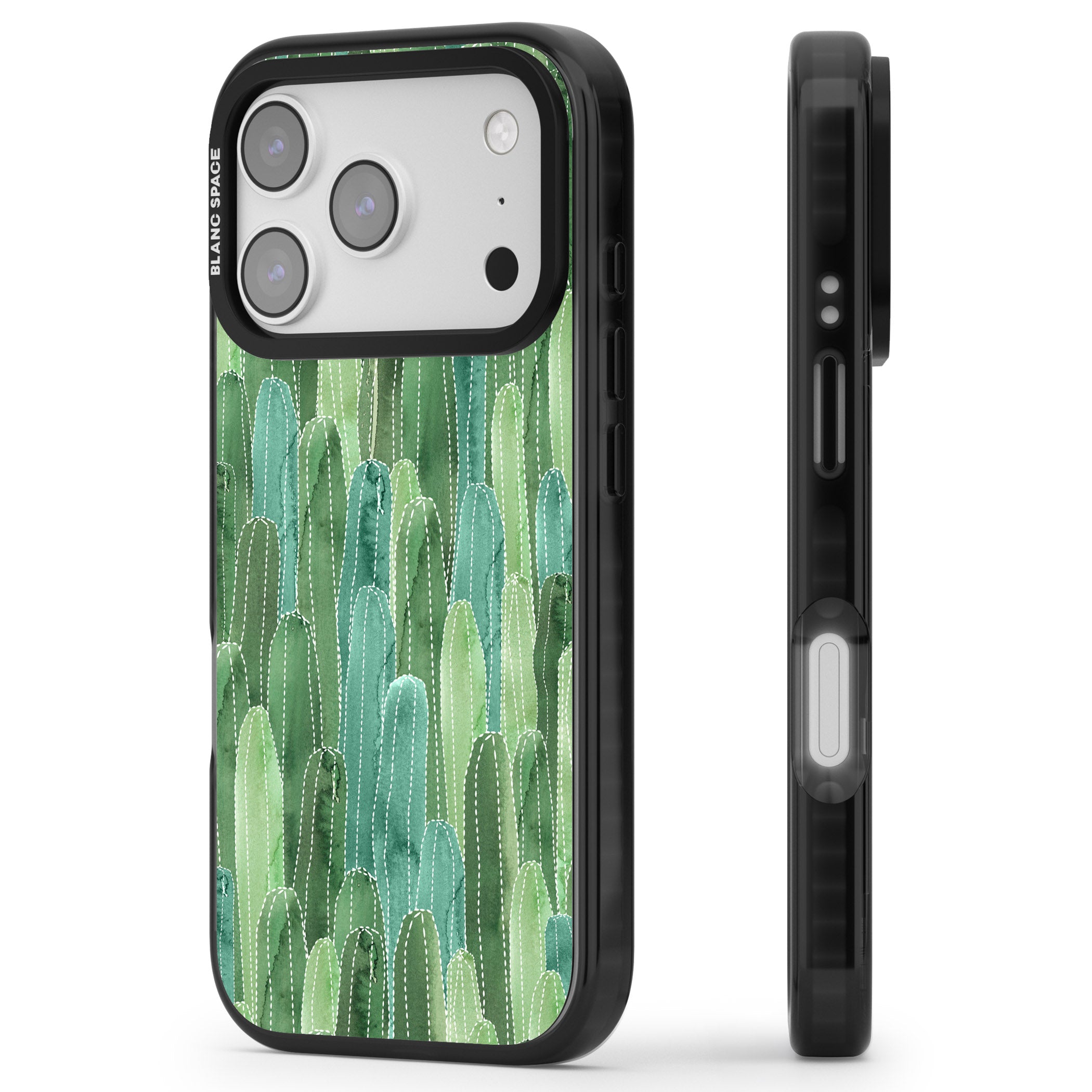 Skinny Cacti iPhone 17 Pro Impact Black Phone Case Side Profile