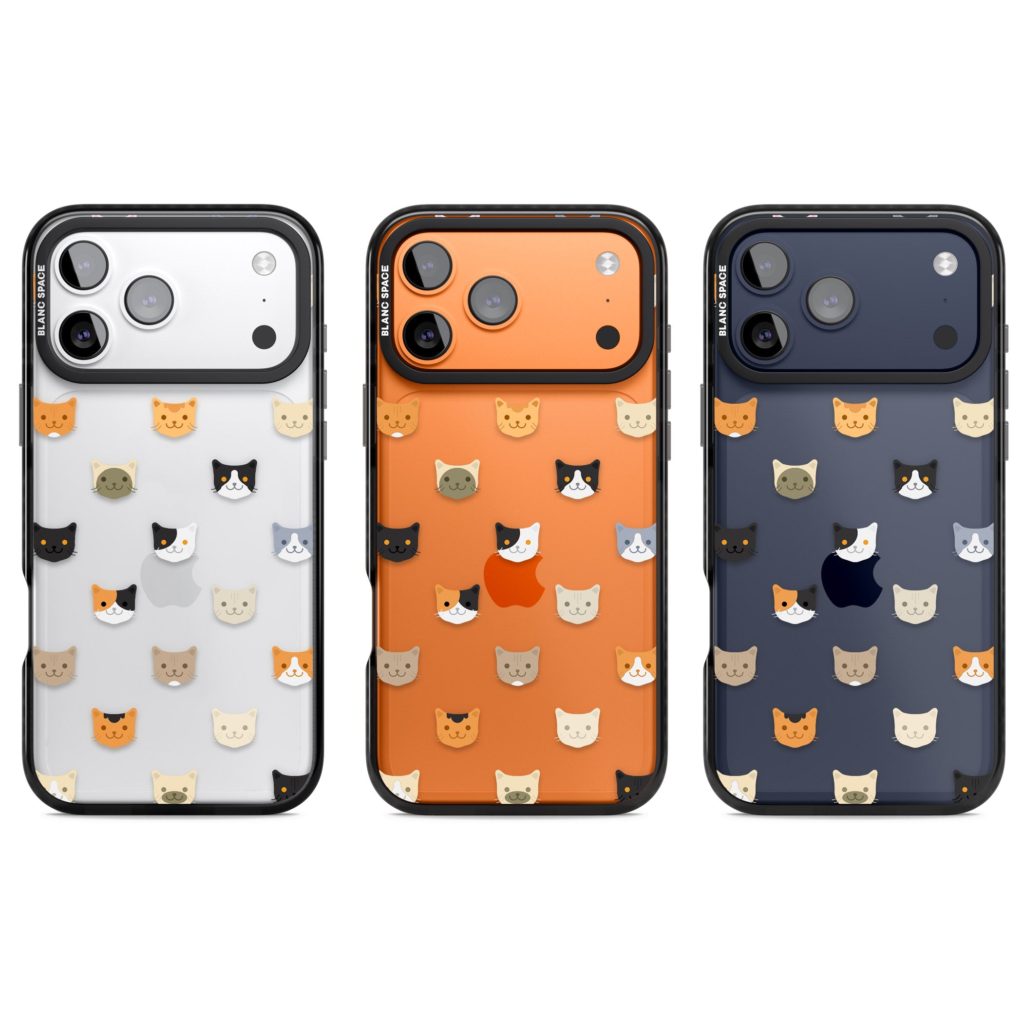 Cute Cat Face Transparent iPhone 17 Pro Impact Black Phone Case APT Impact Protection