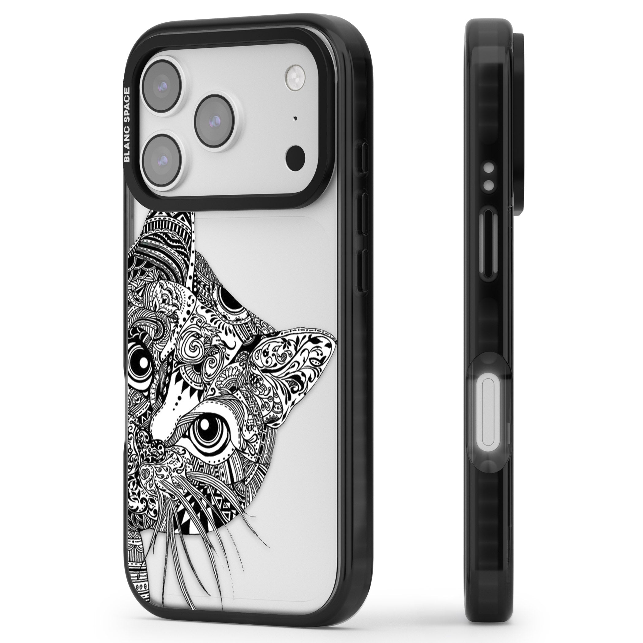 Henna Cat iPhone 17 Pro Impact Black Phone Case Side Profile