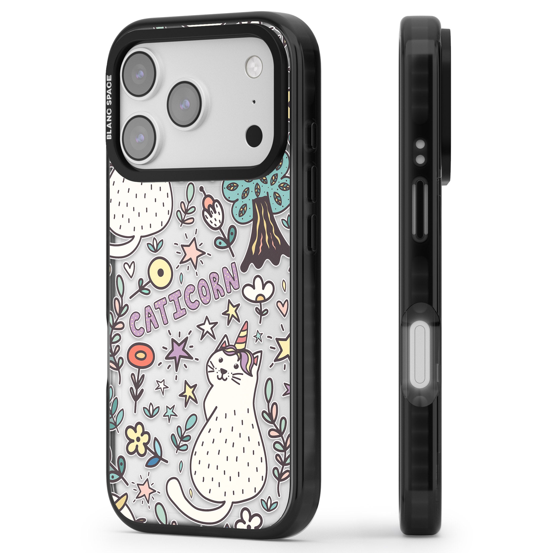 Caticorn Pattern iPhone 17 Pro Max Impact Black Phone Case Side Profile