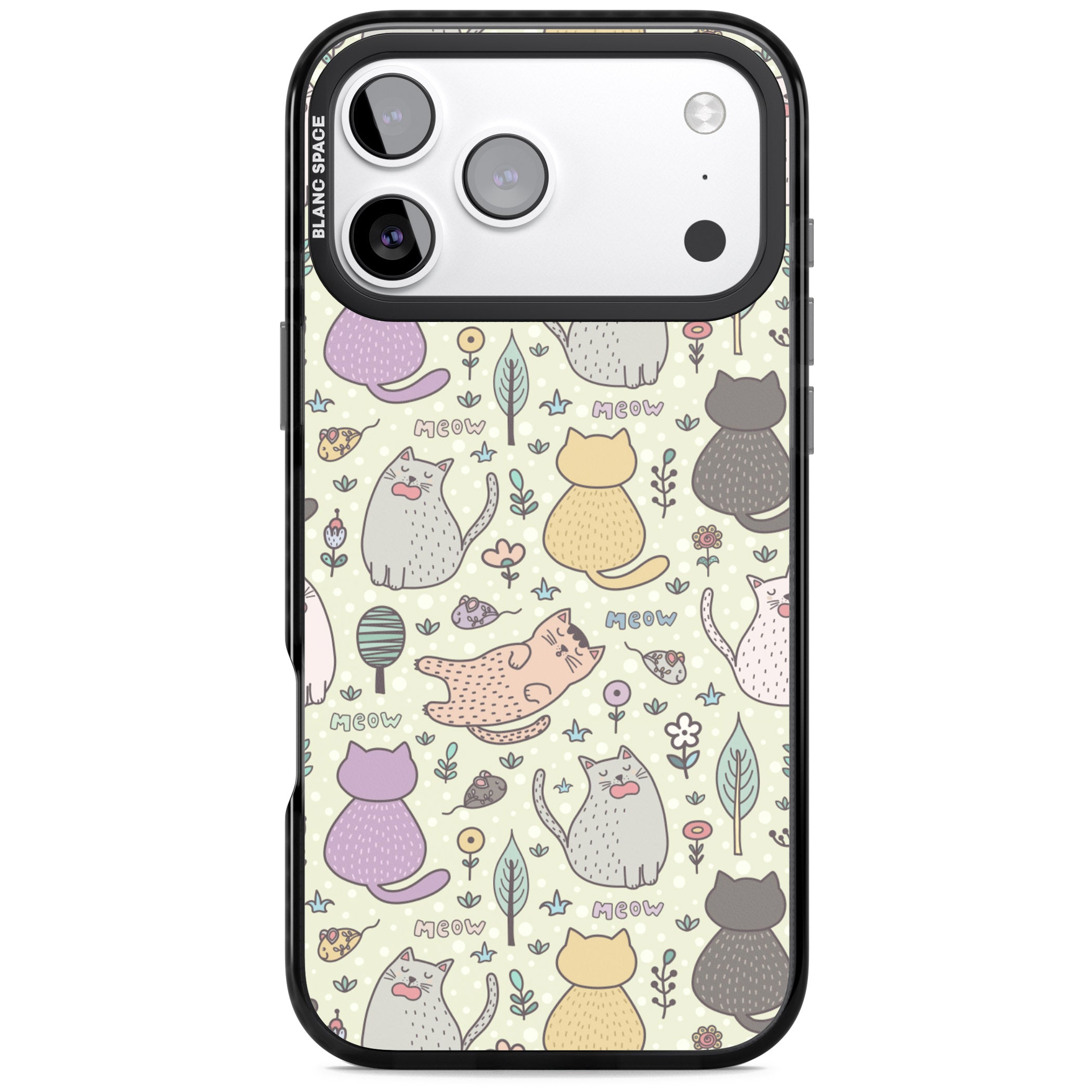 Cat Pattern Cream iPhone 17 Pro Impact Black Phone Case