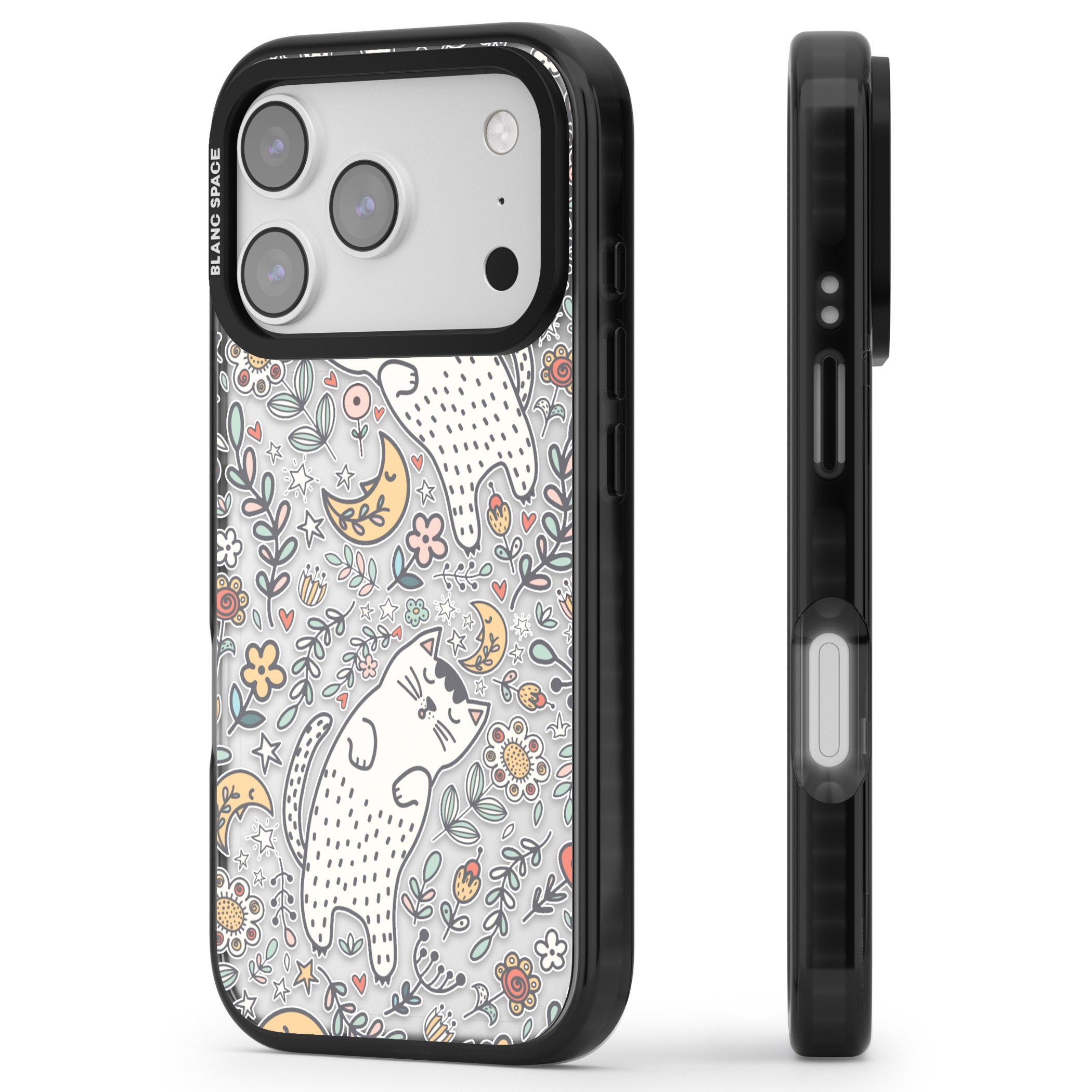Sleeping Cat Pattern iPhone 17 Pro Max Impact Black Phone Case Side Profile