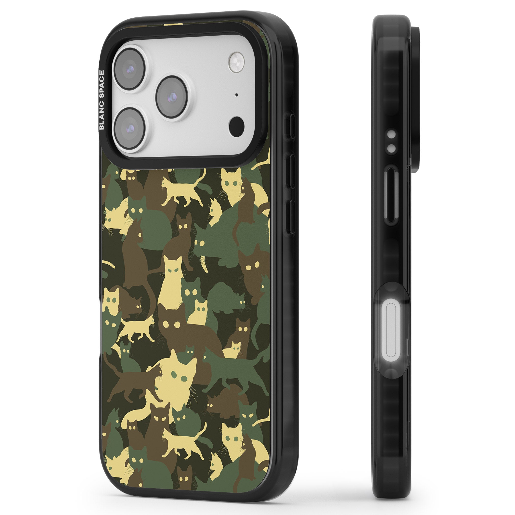 Forest Cat Camo iPhone 17 Pro Impact Black Phone Case Side Profile