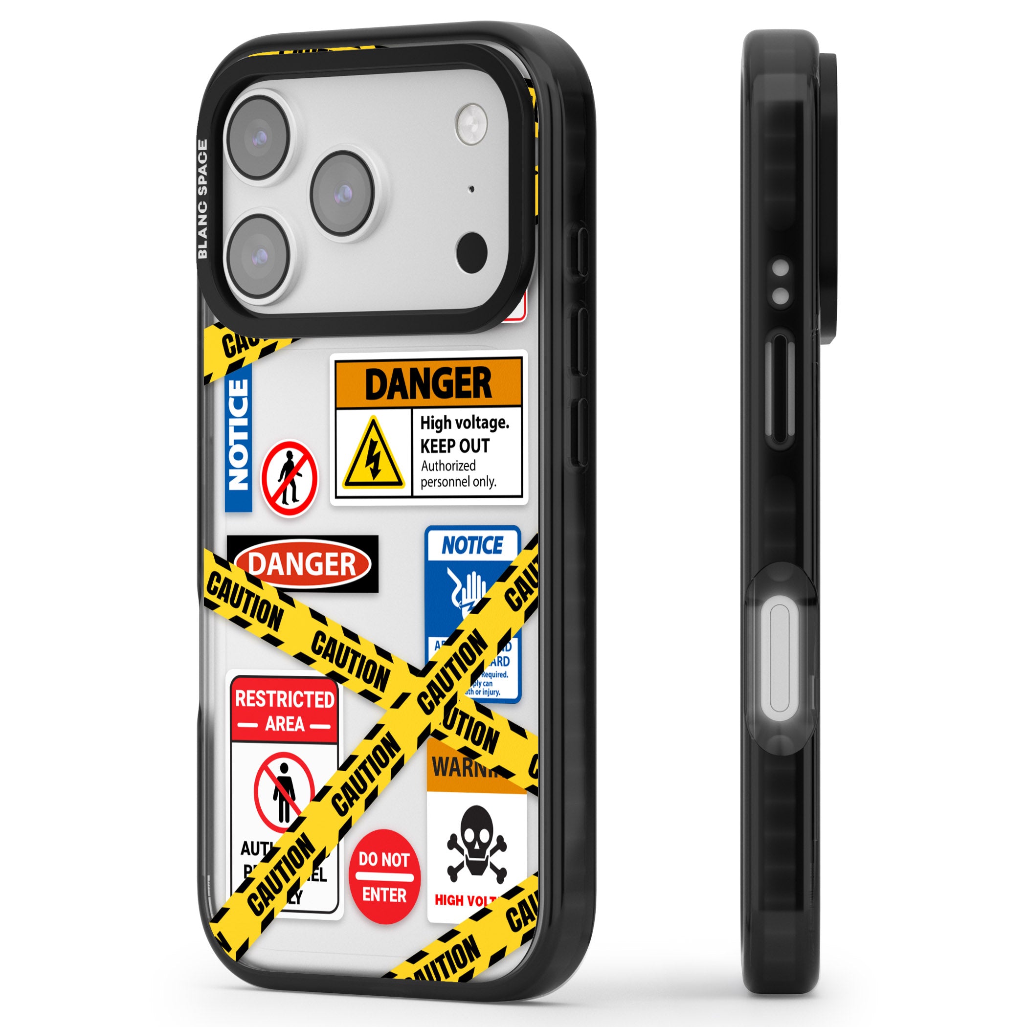 Caution Sign iPhone 17 Pro Max Impact Black Phone Case Side Profile