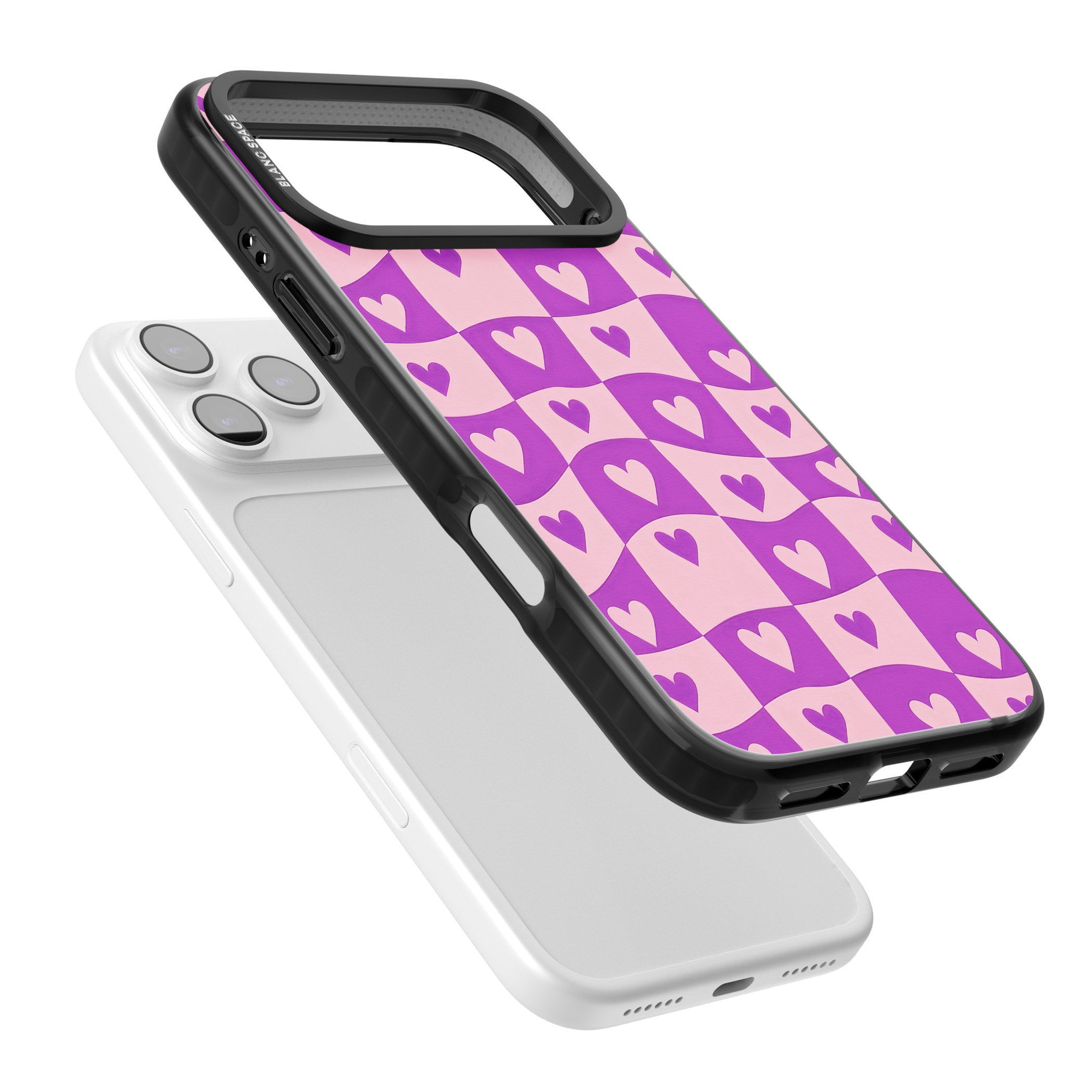 Purple Wavy Checked Hearts iPhone 17 Pro Impact Black Phone Case Colours