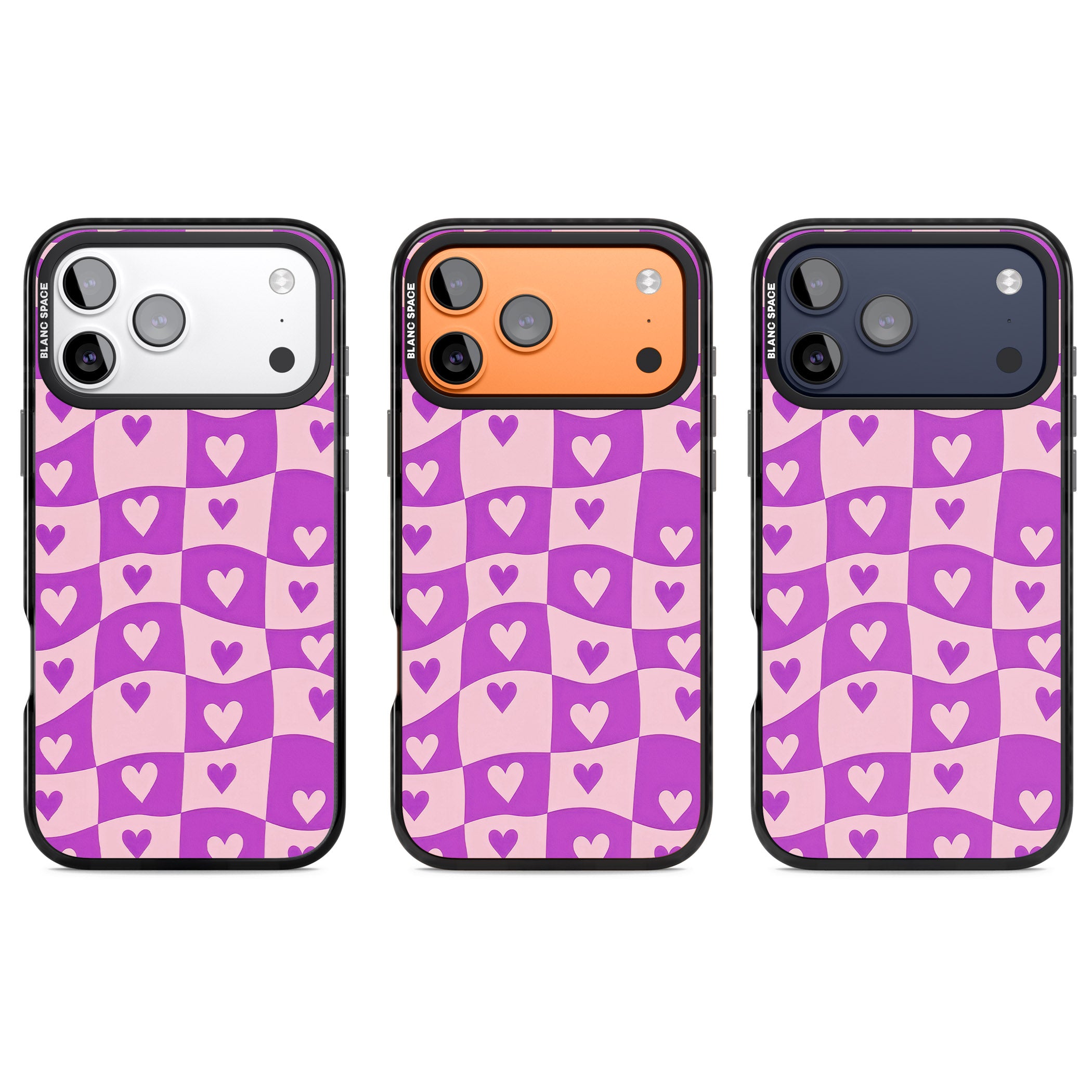 Purple Wavy Checked Hearts iPhone 17 Pro Impact Black Phone Case APT Impact Protection