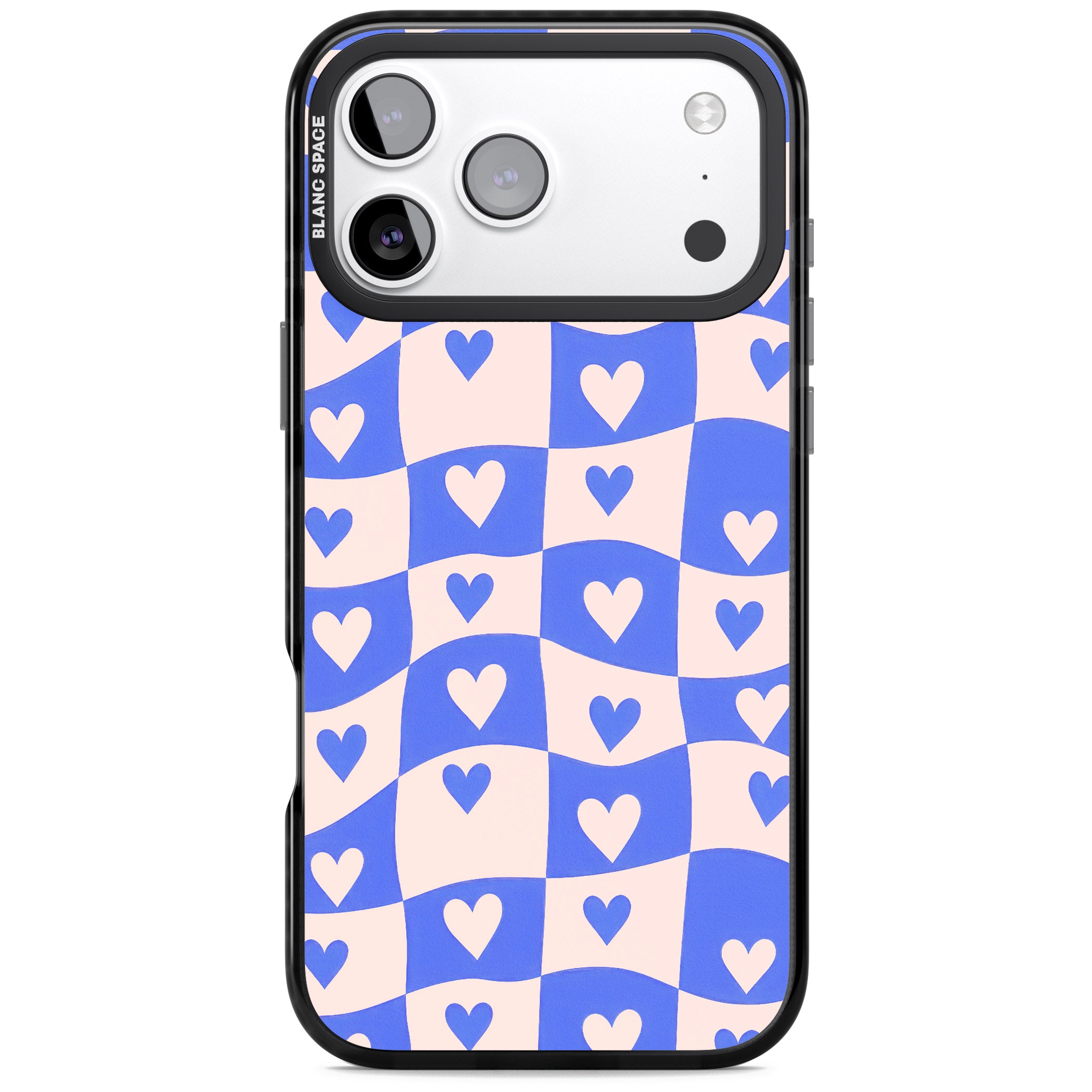 Blue Wavy Checked Hearts iPhone 17 Pro Impact Black Phone Case