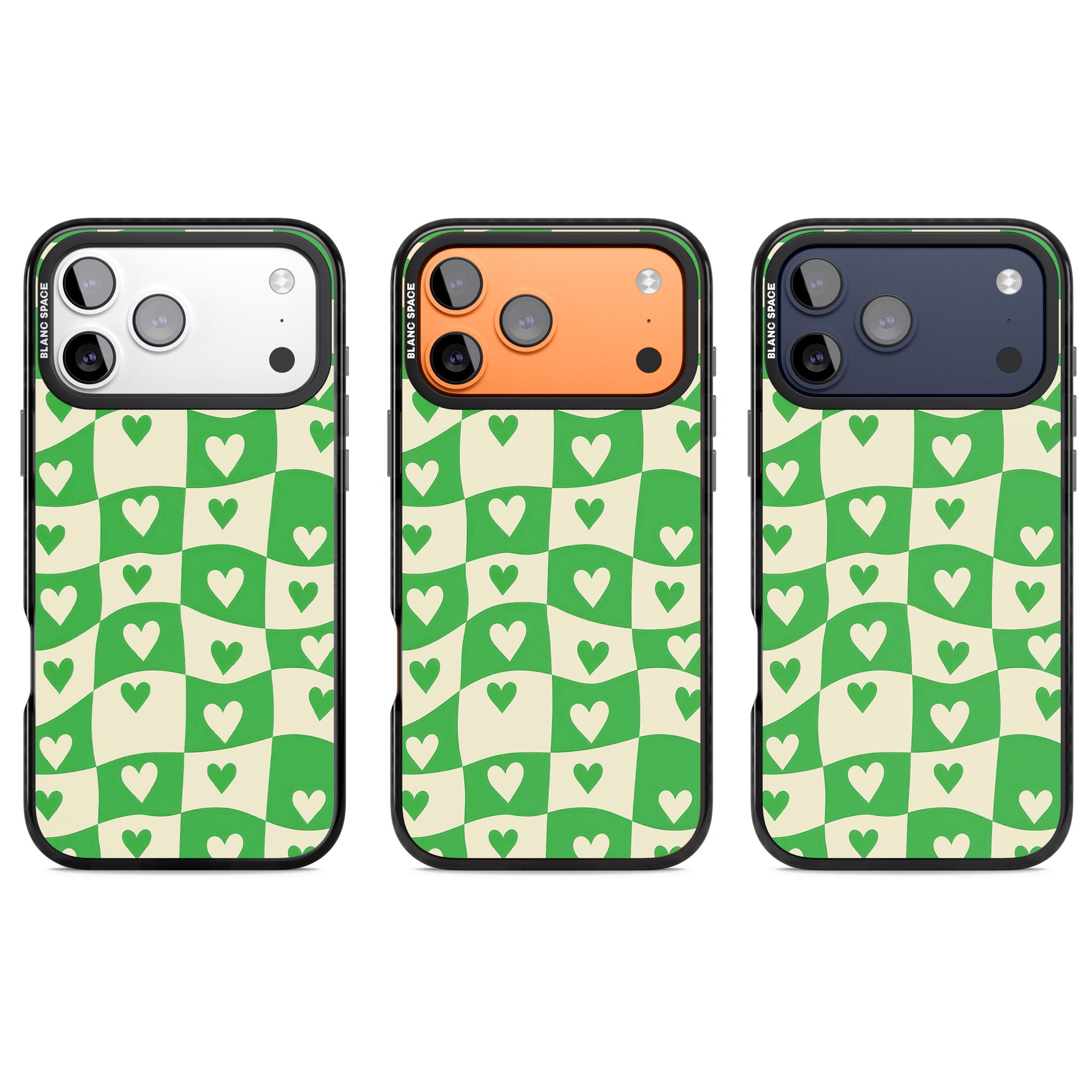 Green Wavy Checked Hearts iPhone 17 Pro Impact Black Phone Case APT Impact Protection