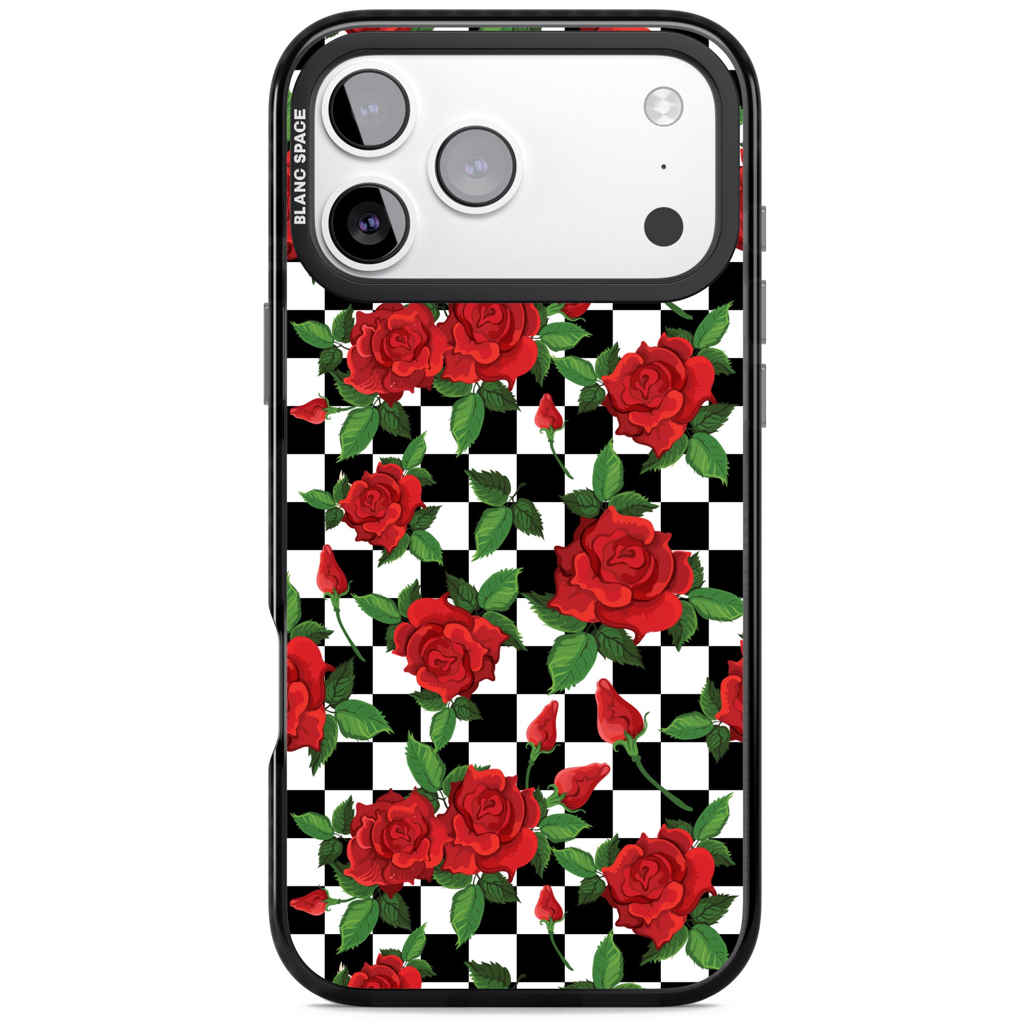 Checkered Roses iPhone 17 Pro Max Impact Black Phone Case