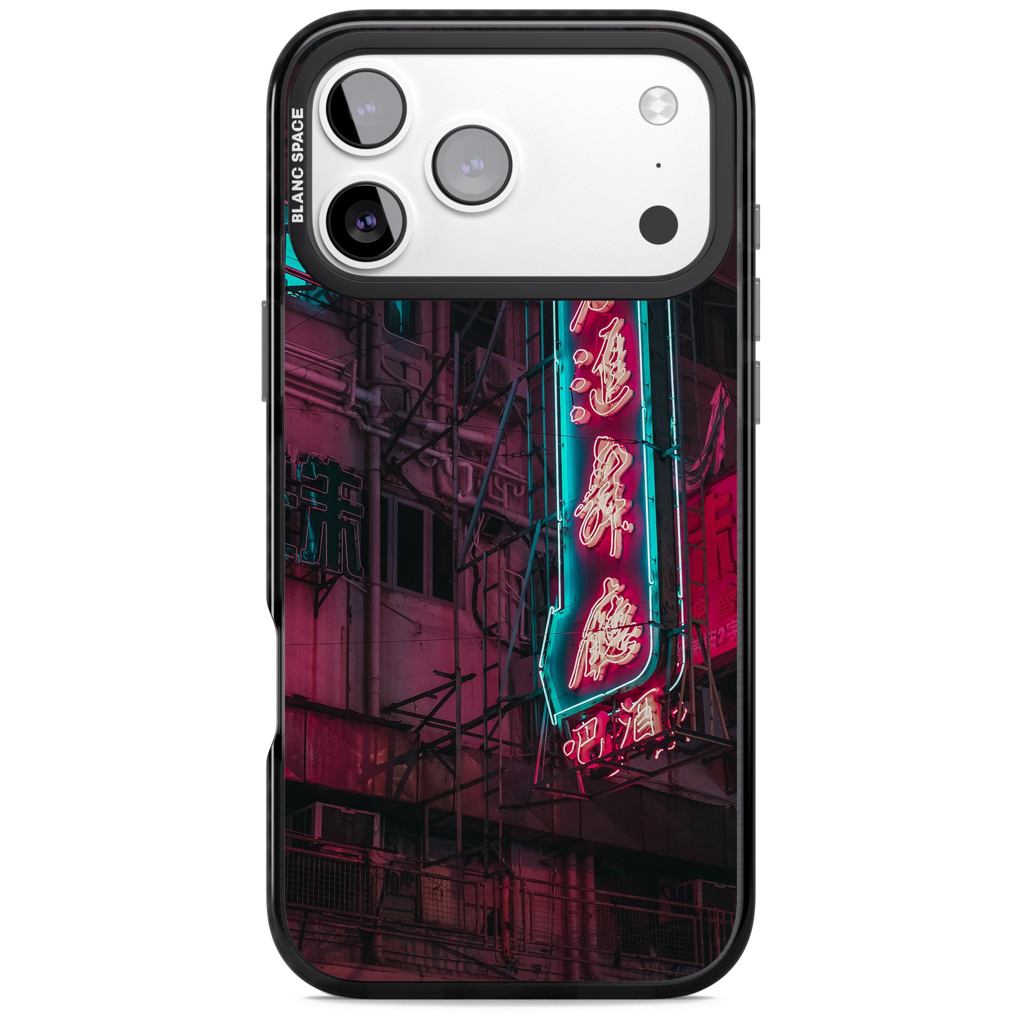 Neon Kanji Cityscape iPhone 17 Pro Impact Black Phone Case