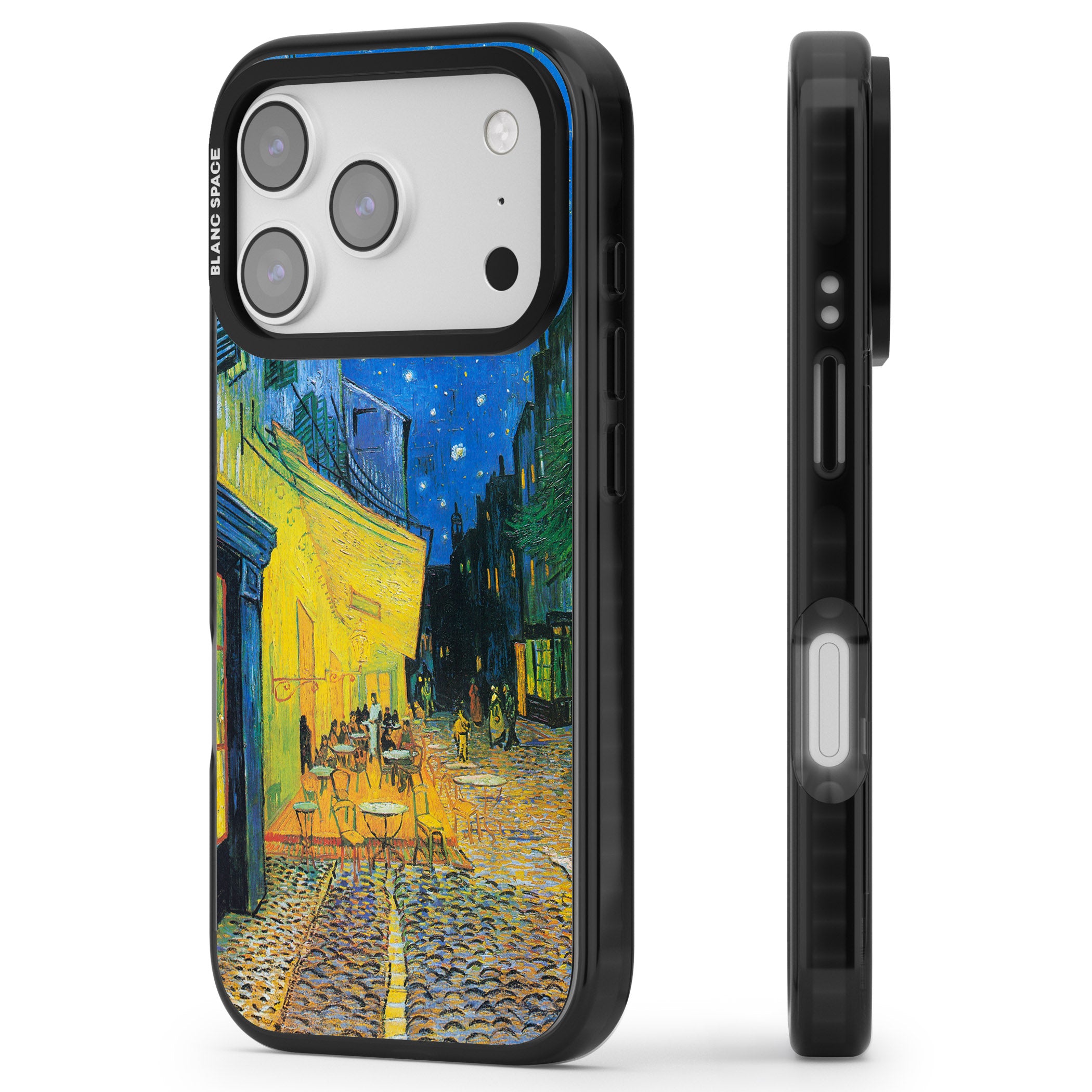 Café Terrace At Night iPhone 17 Pro Impact Black Phone Case Side Profile