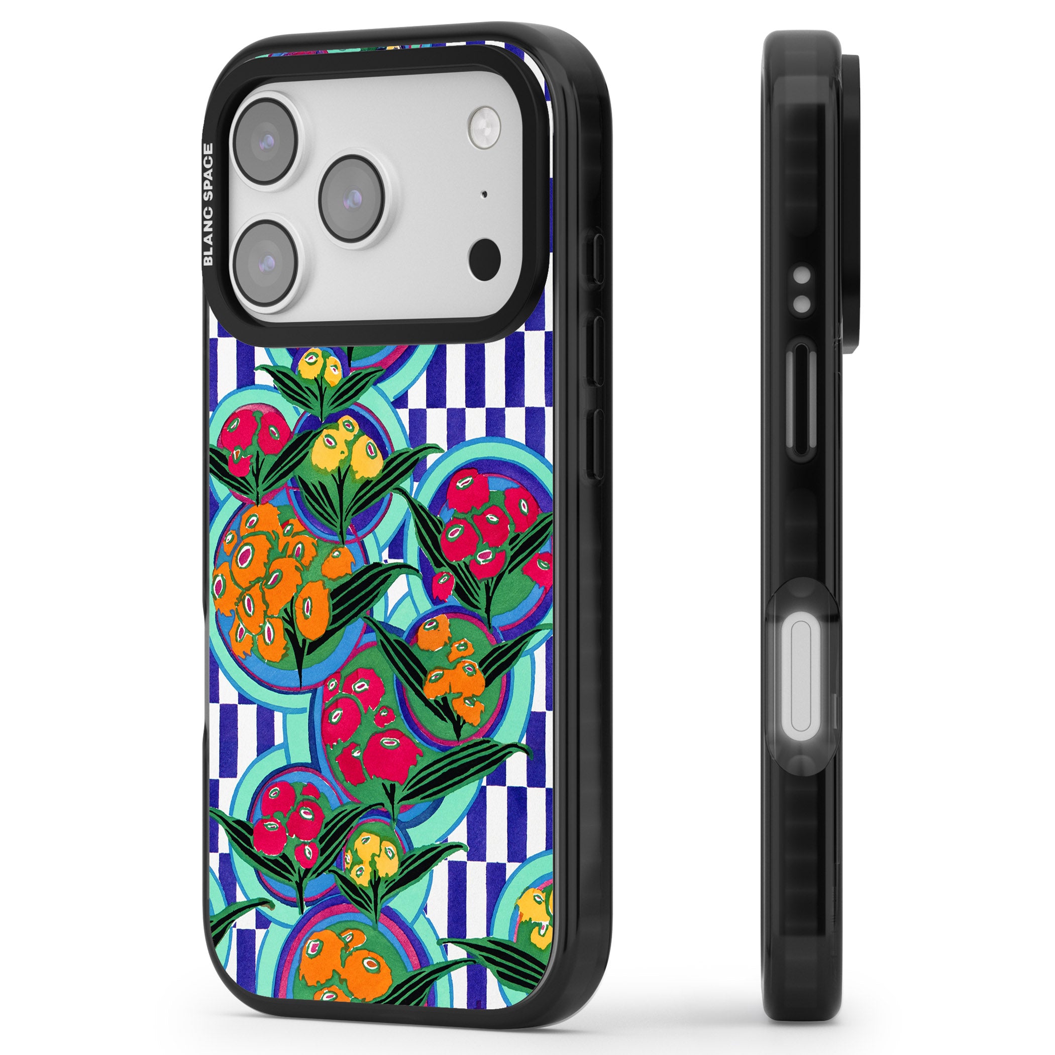 Vintage Fruit Plates iPhone 17 Pro Max Impact Black Phone Case Side Profile