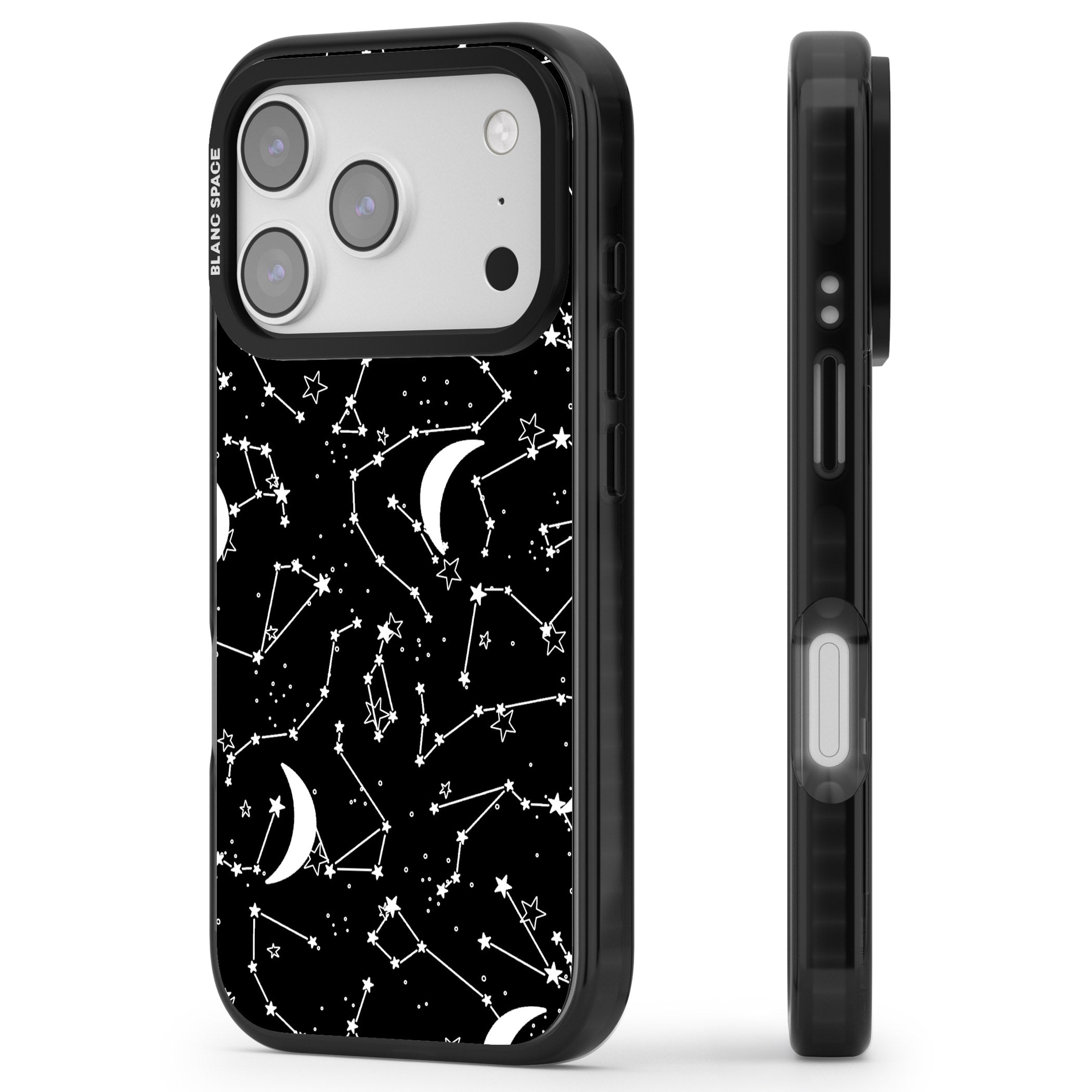 Black Celestial Constellations iPhone 17 Pro Impact Black Phone Case Side Profile