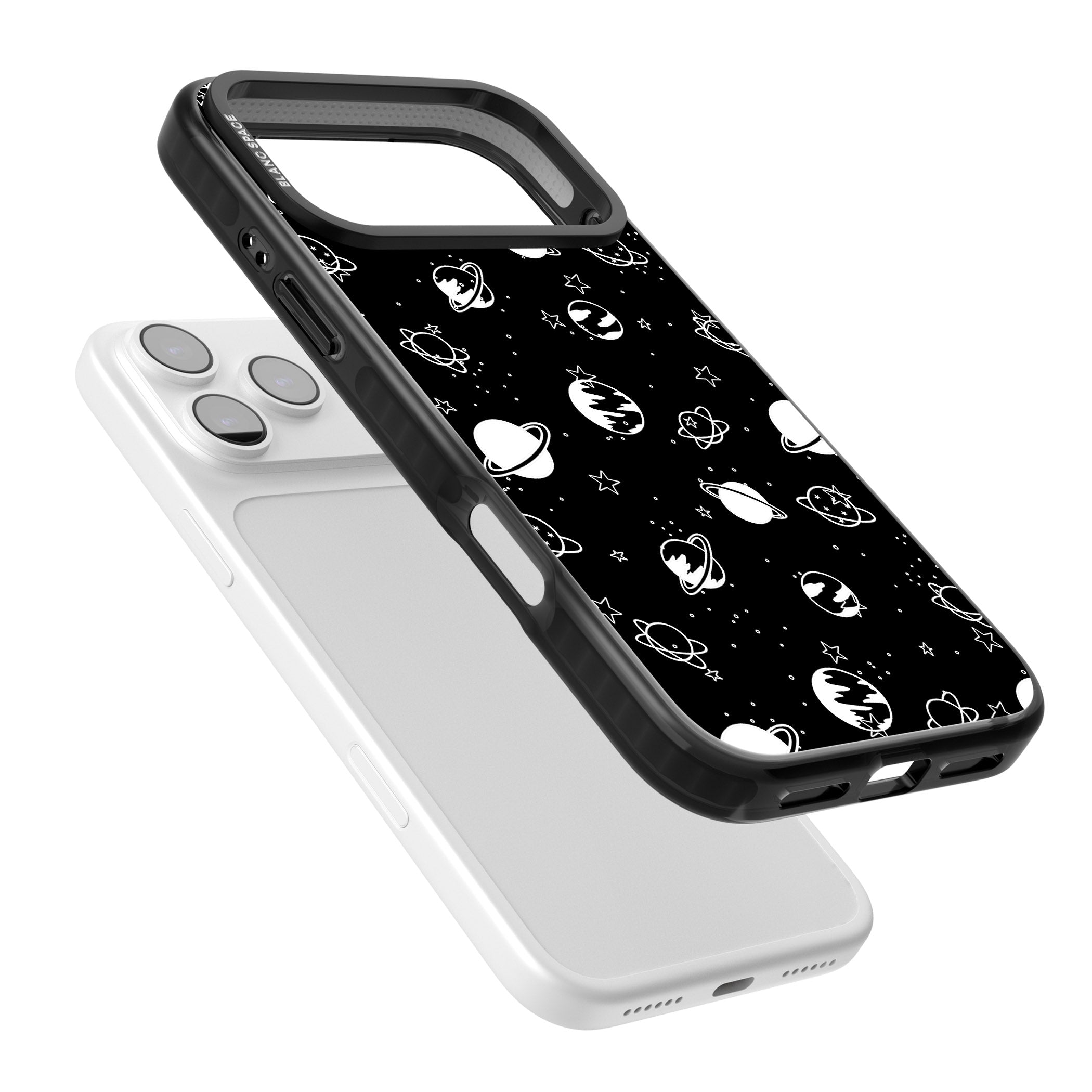 White Planets On Black iPhone 17 Pro Impact Black Phone Case Colours