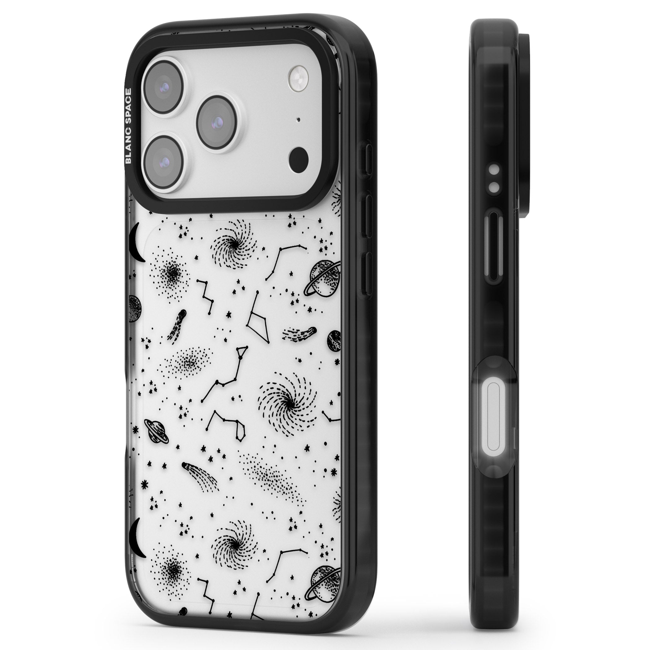 Galactic Sketch iPhone 17 Pro Max Impact Black Phone Case Side Profile