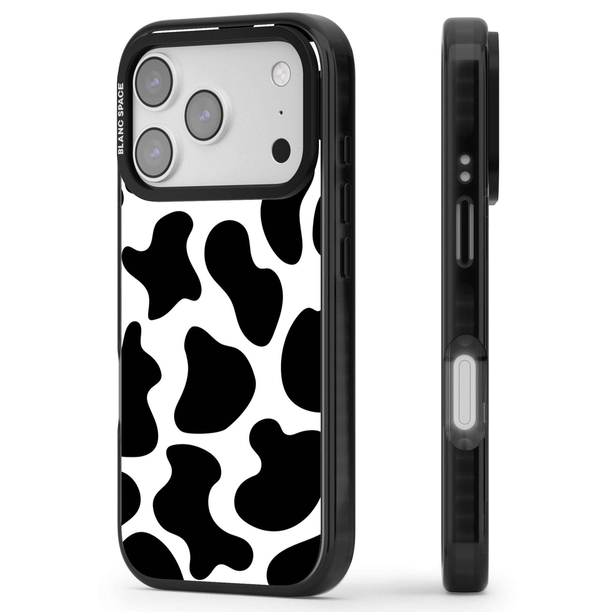 Cow Print iPhone 17 Pro Max Impact Black Phone Case Side Profile