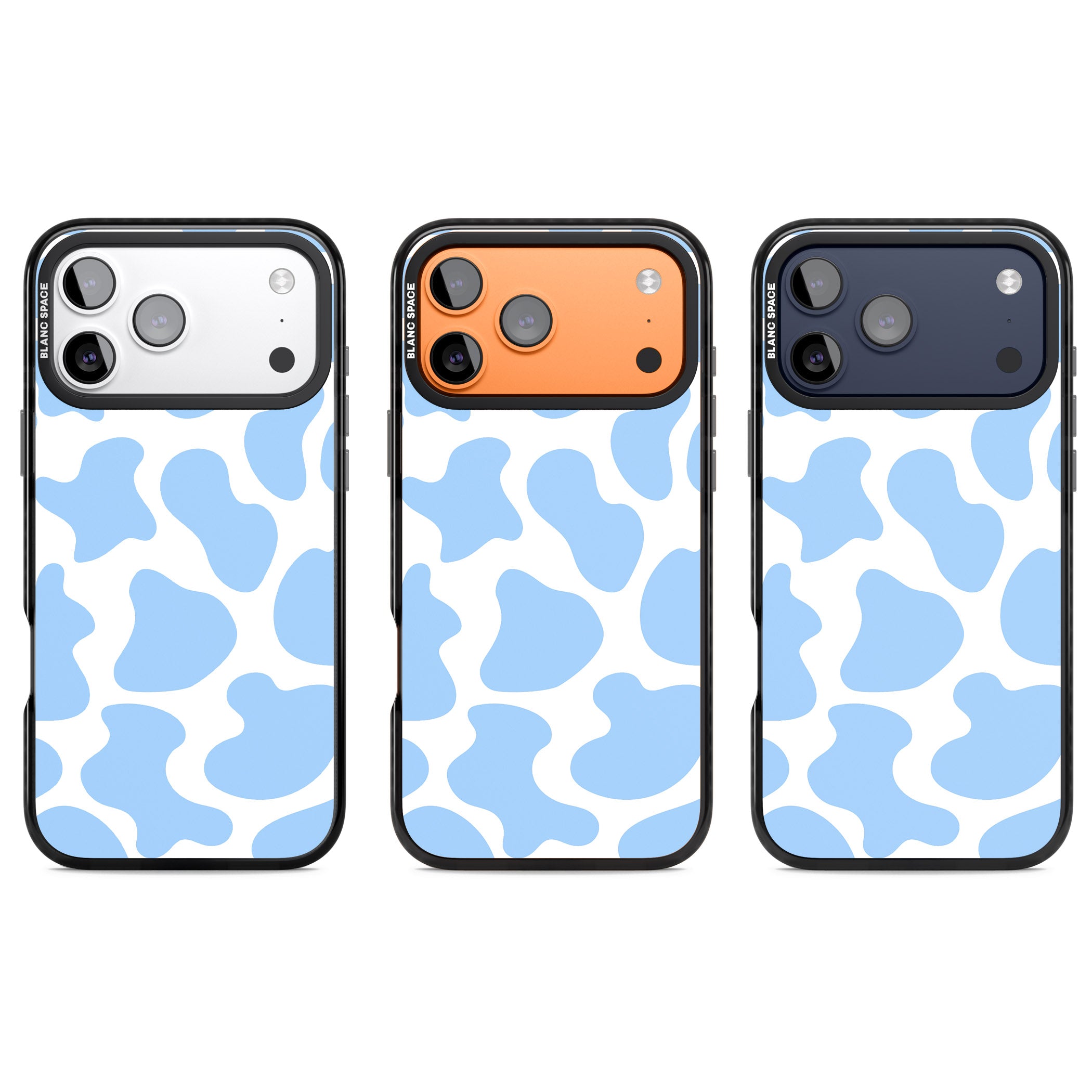 Blue And White Cow Print iPhone 17 Pro Impact Black Phone Case APT Impact Protection