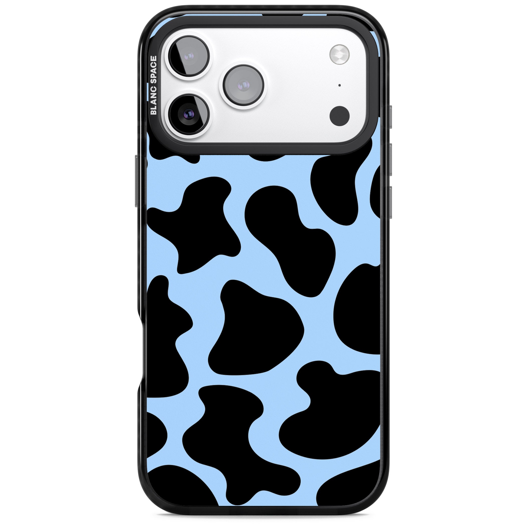 Blue And Black Cow Print iPhone 17 Pro Max Impact Black Phone Case