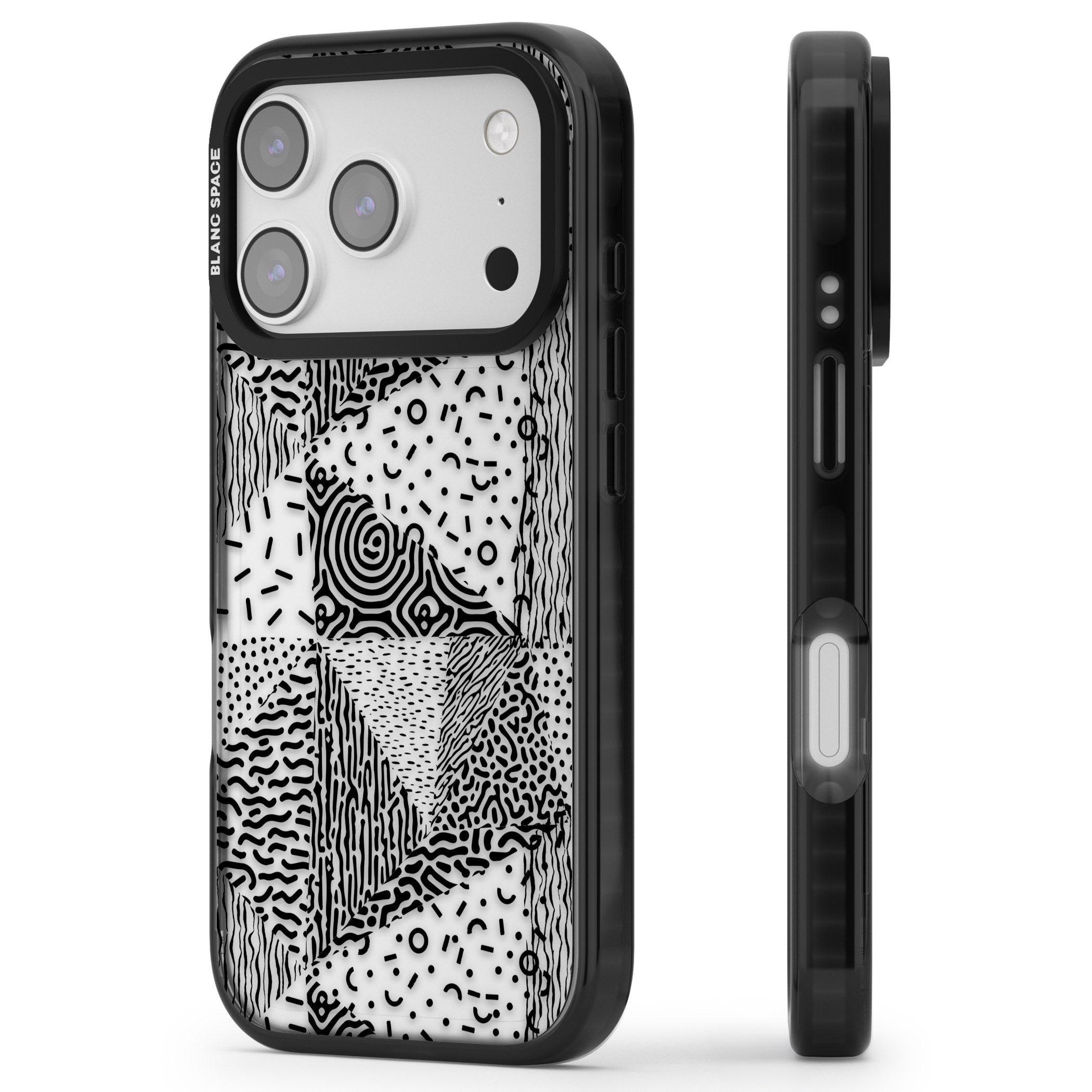 Monochrome Pattern iPhone 17 Pro Max Impact Black Phone Case Side Profile