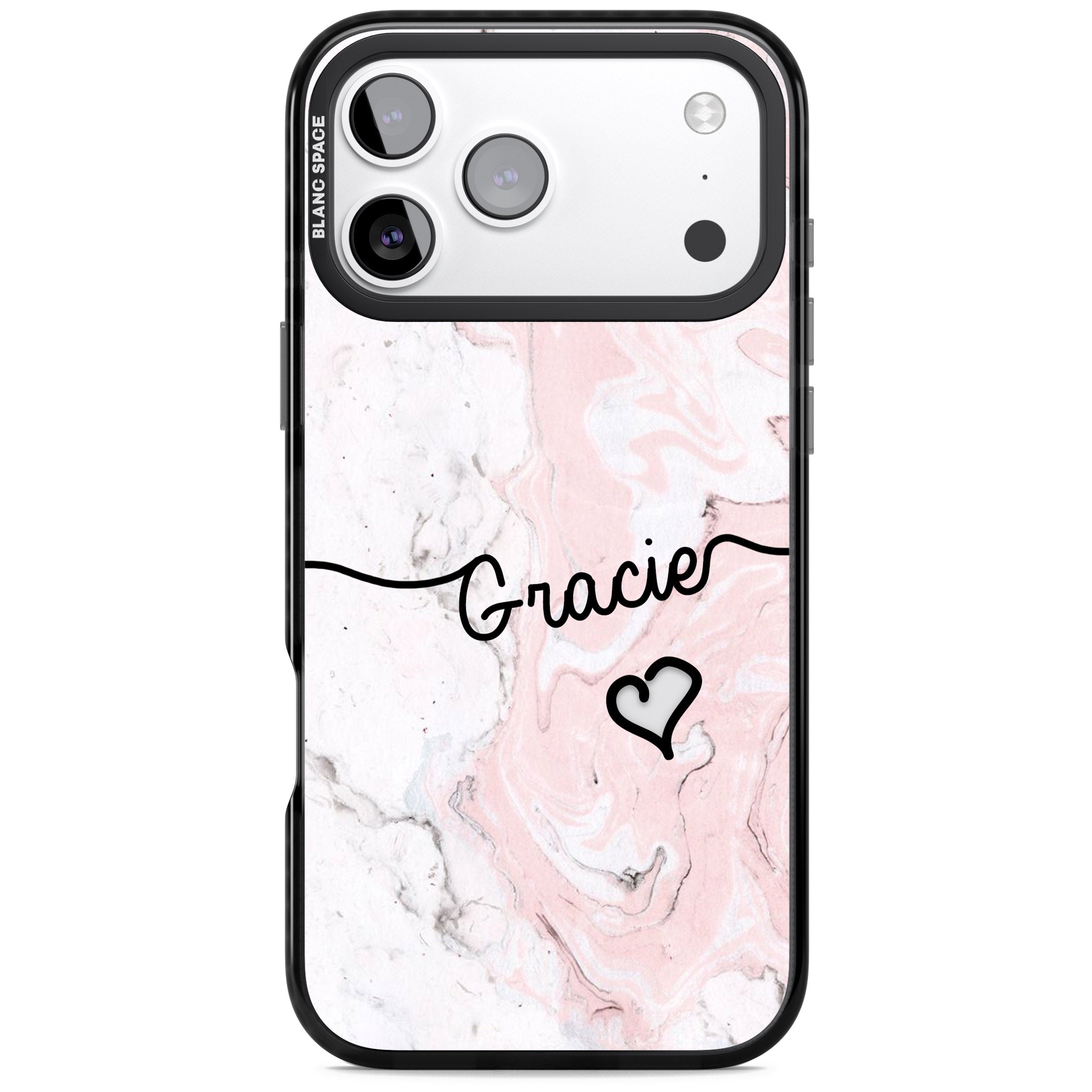Personalised Pink Marble iPhone 17 Pro Impact Black Phone Case